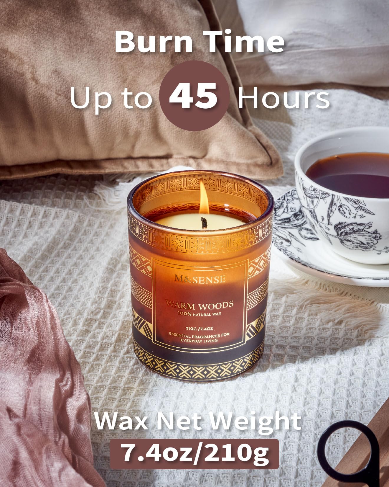 M&SENSE Warm Wood Christmas Soy Candle, 7.4oz 45 Hour Burn Time, Winter Home Fragrance Candle for Men & Women, New Year Holiday Gifts