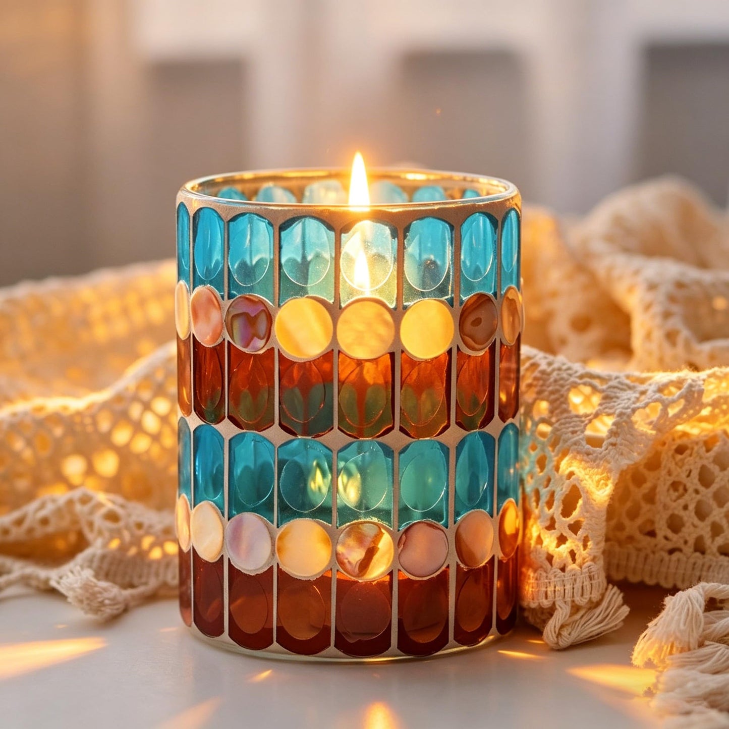 Glass Candlestick Romantic Mosaic Broken Candlelight Aromatherapy Candle Cup for Valentine's Day Christmas Thanksgiving Tables Center of Party Decorations(NO Candles)
