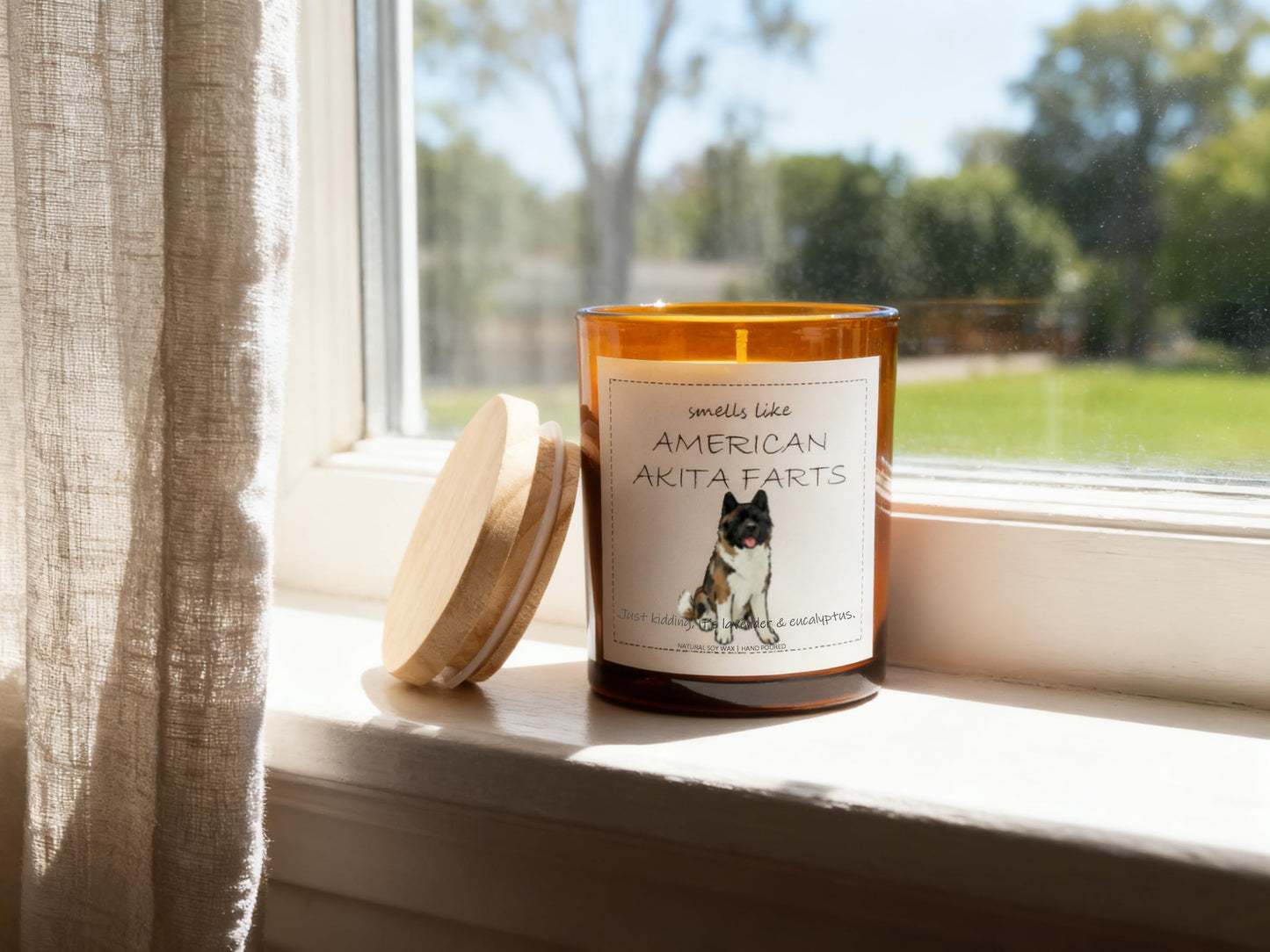 American Akita Gifts & Decor, Dog Mom Gift for Women, Smells Like American Akita Farts Candle - Lavender & Eucalyptus, Crafted by Natural Soy Wax & Natural Essential Oils