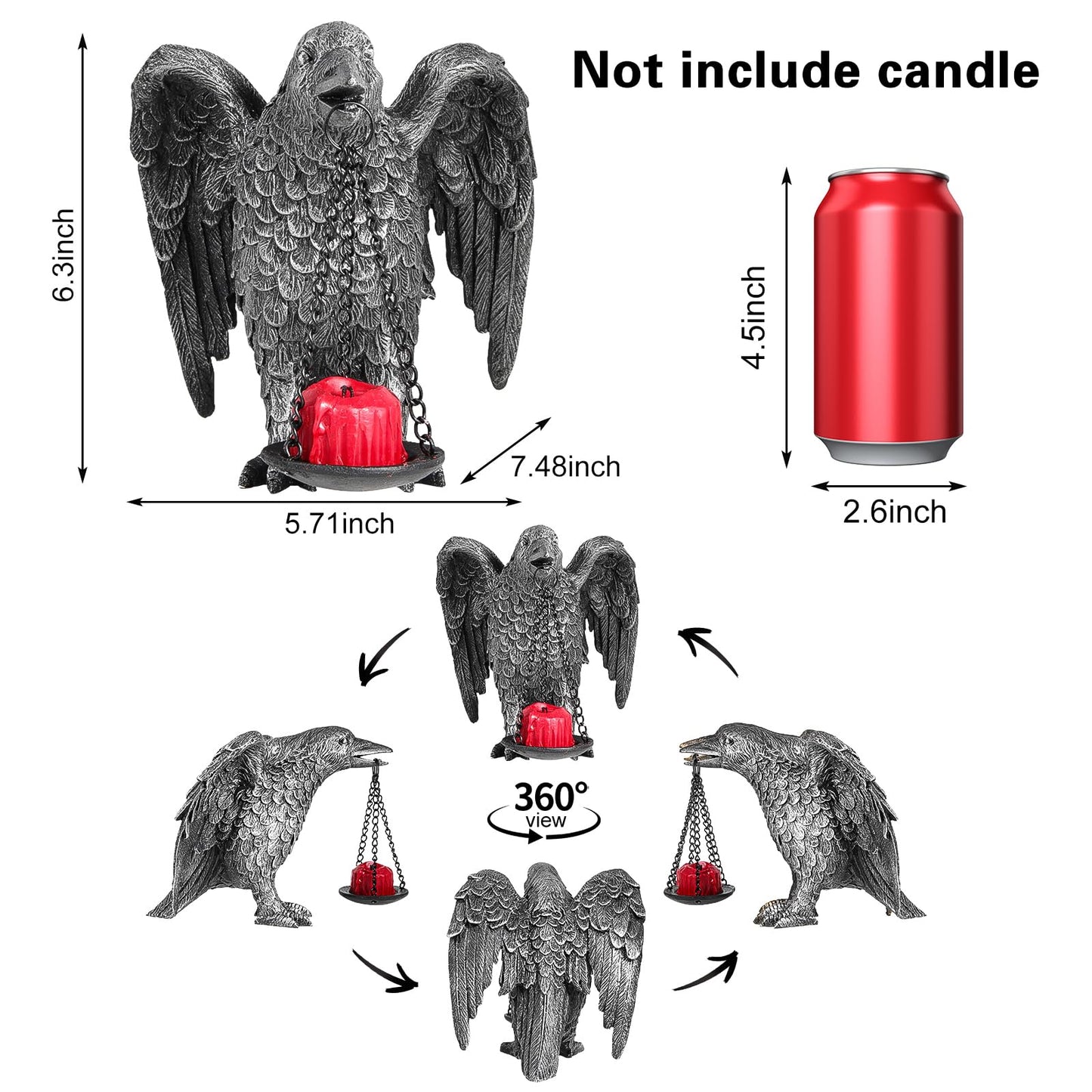 Halloween Decorations Spread Wings Raven Candle Holder Outdoor Garden Statue for Patio Decor Gothic Home Decor Half Silver