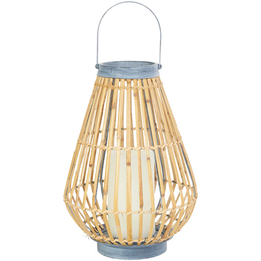 Deco 79 Bamboo Wood Handmade Open Framed Candle Lantern with Blue Metal Accents and Handle, 11" x 11" x 16", Brown