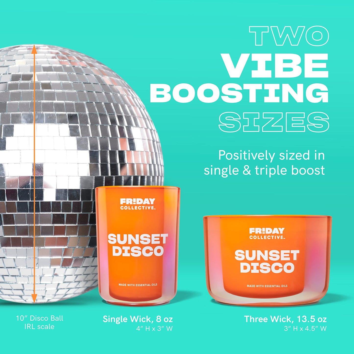 Friday Collective Sunset Disco Candle Citrus Scented Made with Essential Oils 3 Wicks 13.5 oz