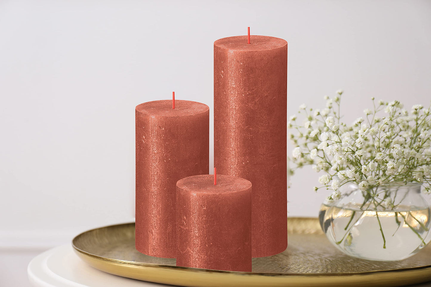 BOLSIUS Amber Shimmer Metallic Pillar Candles 4 Pack - 2.75 X 7.5 Inches - Premium European Quality - Includes Natural Plant-Based Wax - Unscented Dripless Smokeless 85 Hour Party Décor Candles