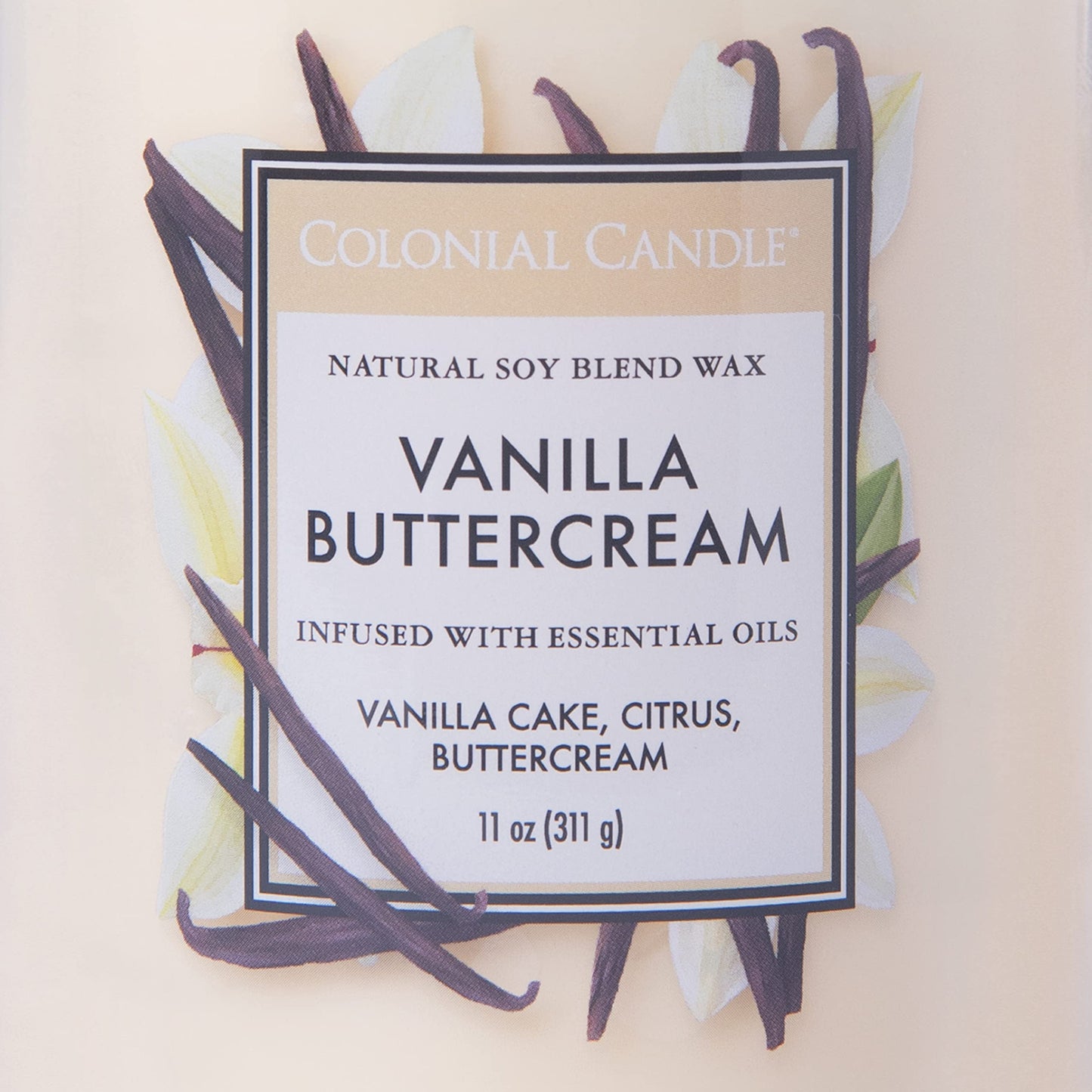 Colonial Candle Vanilla Buttercream Scented Jar Candle, Classic Cylinders Collection, 2 Wick, White, 11 oz - Up to 80 Hours Burn