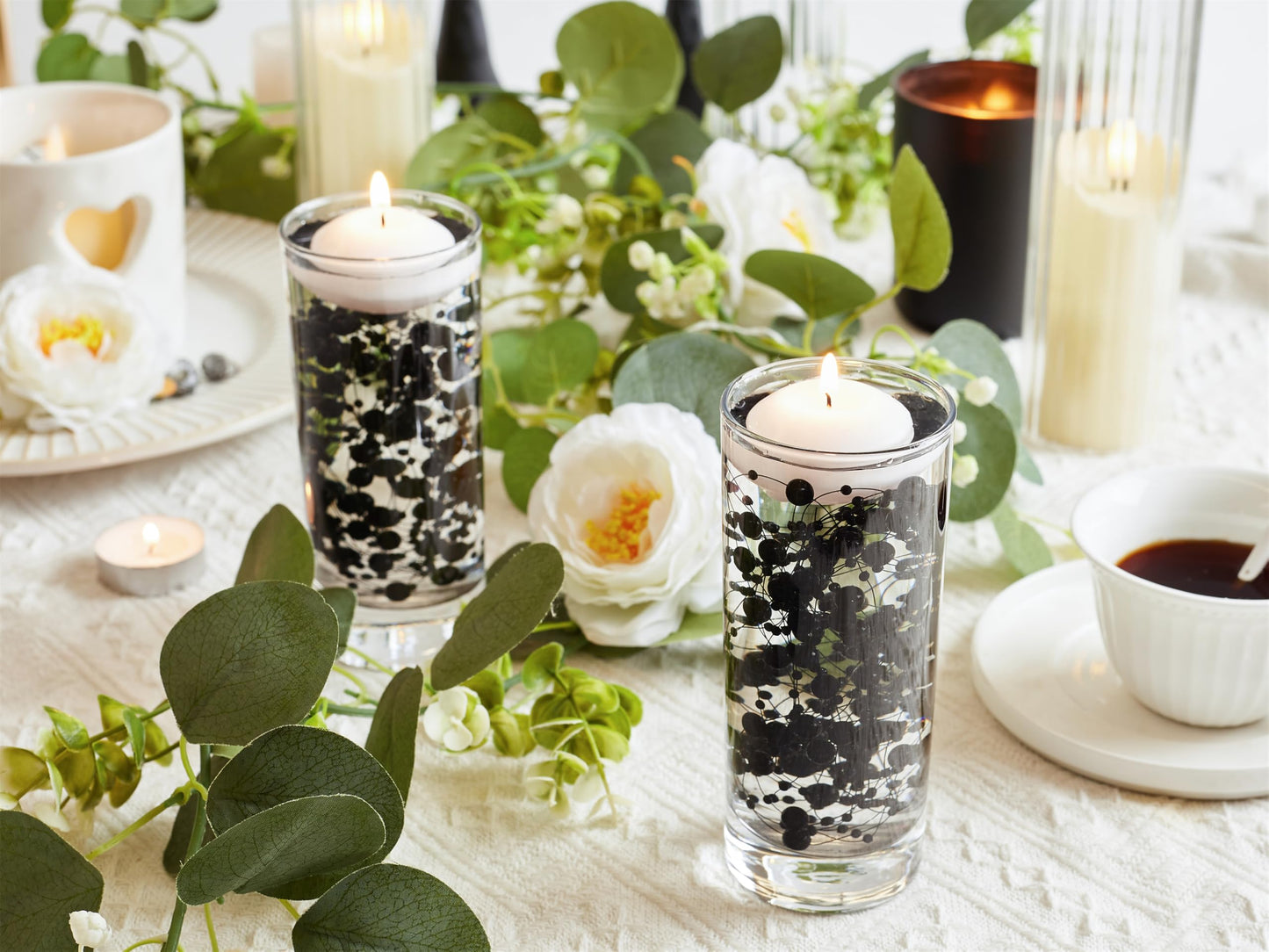 YATOJUZI 30 PCS Artificial Pearl String Black Vase Filler Floating Pearls for Vases Centerpieces Faux Pearl Beads String Decorations Wedding Holiday Party Decor