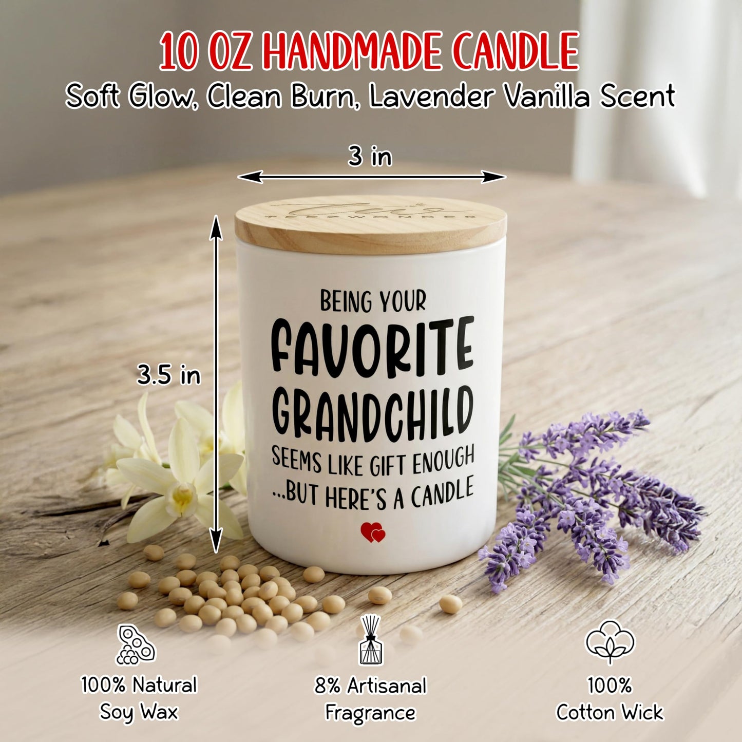TEEZWONDER Grandma Mothers Day Gift from Granddaughter Grandson Grandkids – Scented Candle Vanilla Lavender 10oz – Mothers Day Fathers Day Birthday Gifts for Grandma Papa Grammy Mimi Nana Grandpa