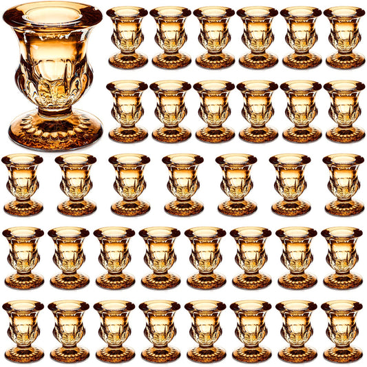 Clear Glass Candlestick Holders Taper Candle Holder Bulk 2.5 Inch Candle Stick Holder for Table Centerpiece Mantel Wedding Housewarming Gift Rustic Vintage Valentines Dinning Decoration