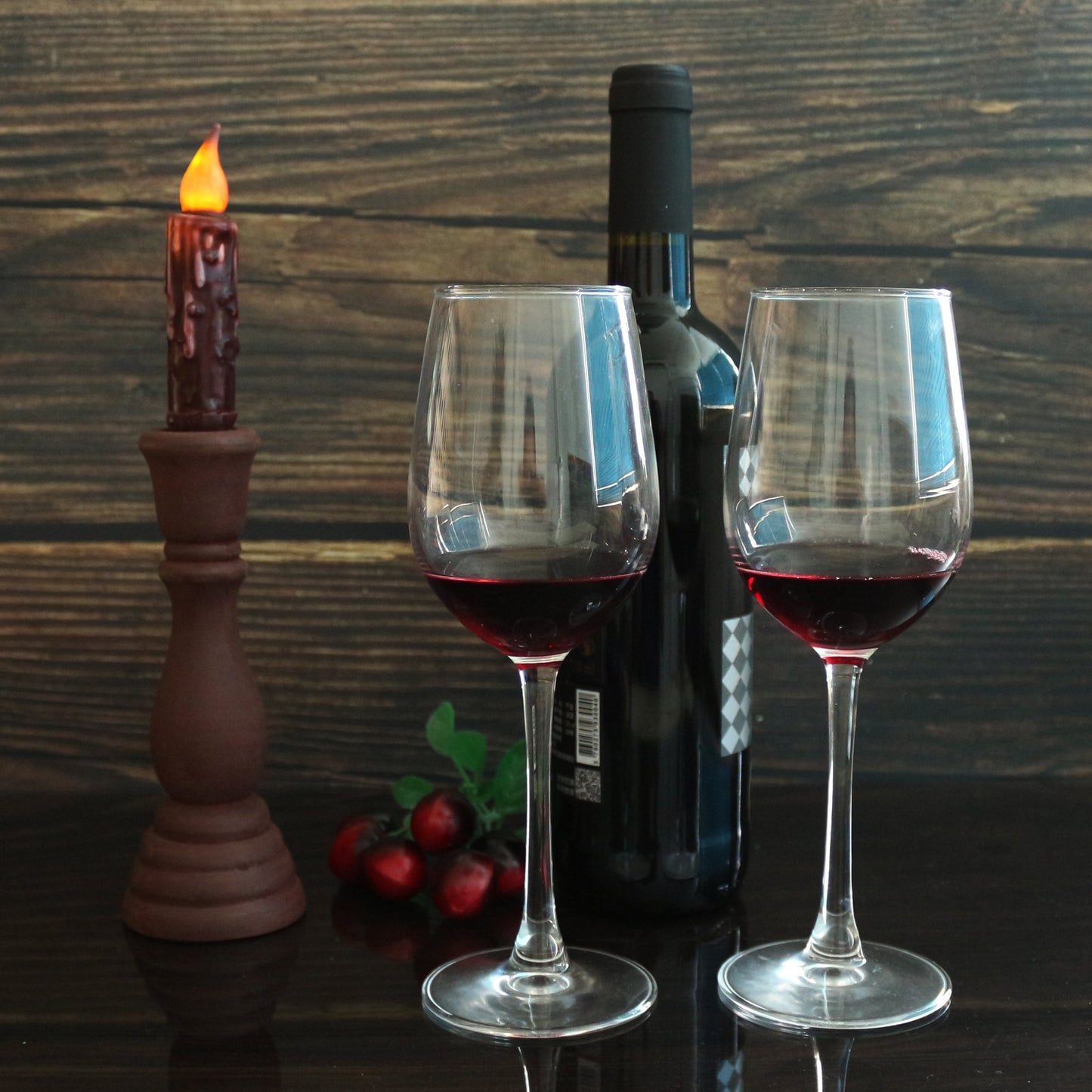 CVHOMEDECO. Real Wax Hand Dipped Battery Operated LED Timer Taper Candles Country Primitive Flameless Lights Décor, 4-3/4 Inch, Burgundy, 2 PCS in a Package