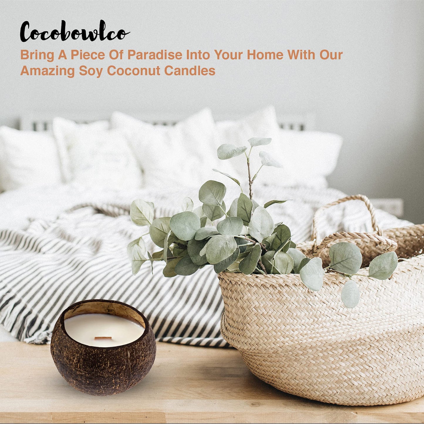 Cocobowlco Soy Coconut Candle - Vanilla Scent, Wood Wick, Real Coconut Shell, Eco-Friendly, 45+ Hours Burn Time