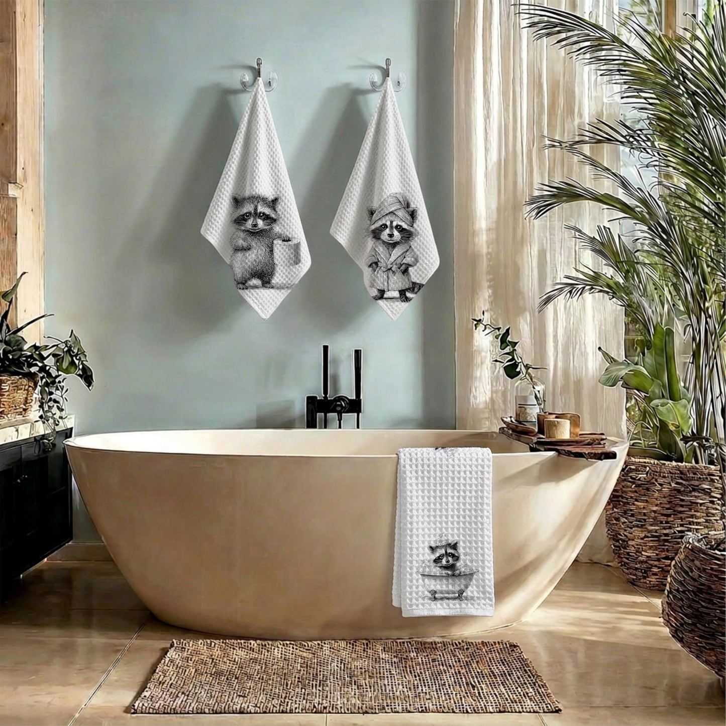 AEREYGBJYJ Funny Racoon Bathroom Hand Towels, Raccoon Bathroom Decor, Black and White Trash Panda Wild Animal Decorative Hand Towels for Kids Bathroom Washroom Restroom, 16x24 inch Set of 3