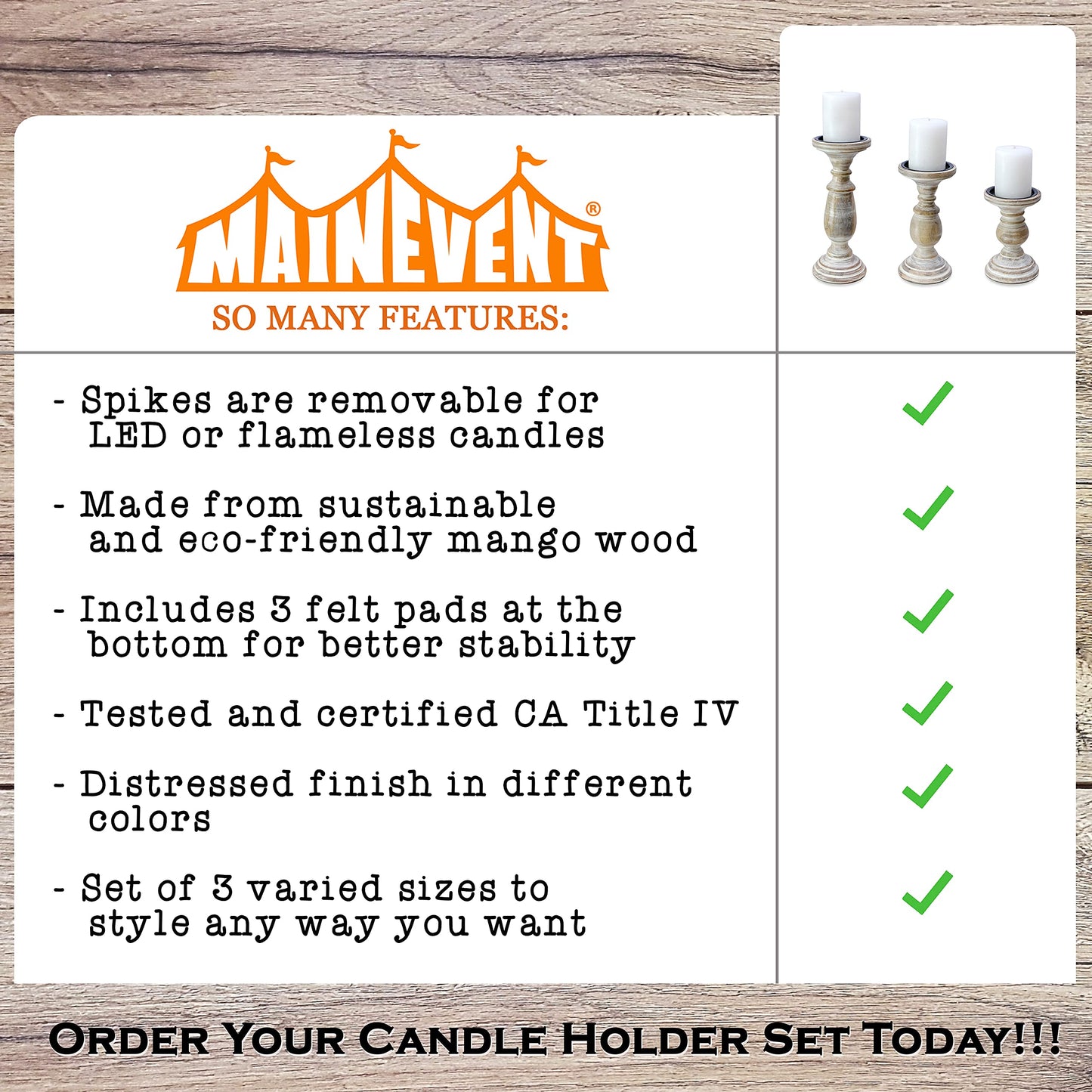 Candle Holders for Pillar Candles, Wooden Candleholders Table Centerpiece, Pillar Candle Holders Set of 3, Wood Rustic Farmhouse Fireplace White