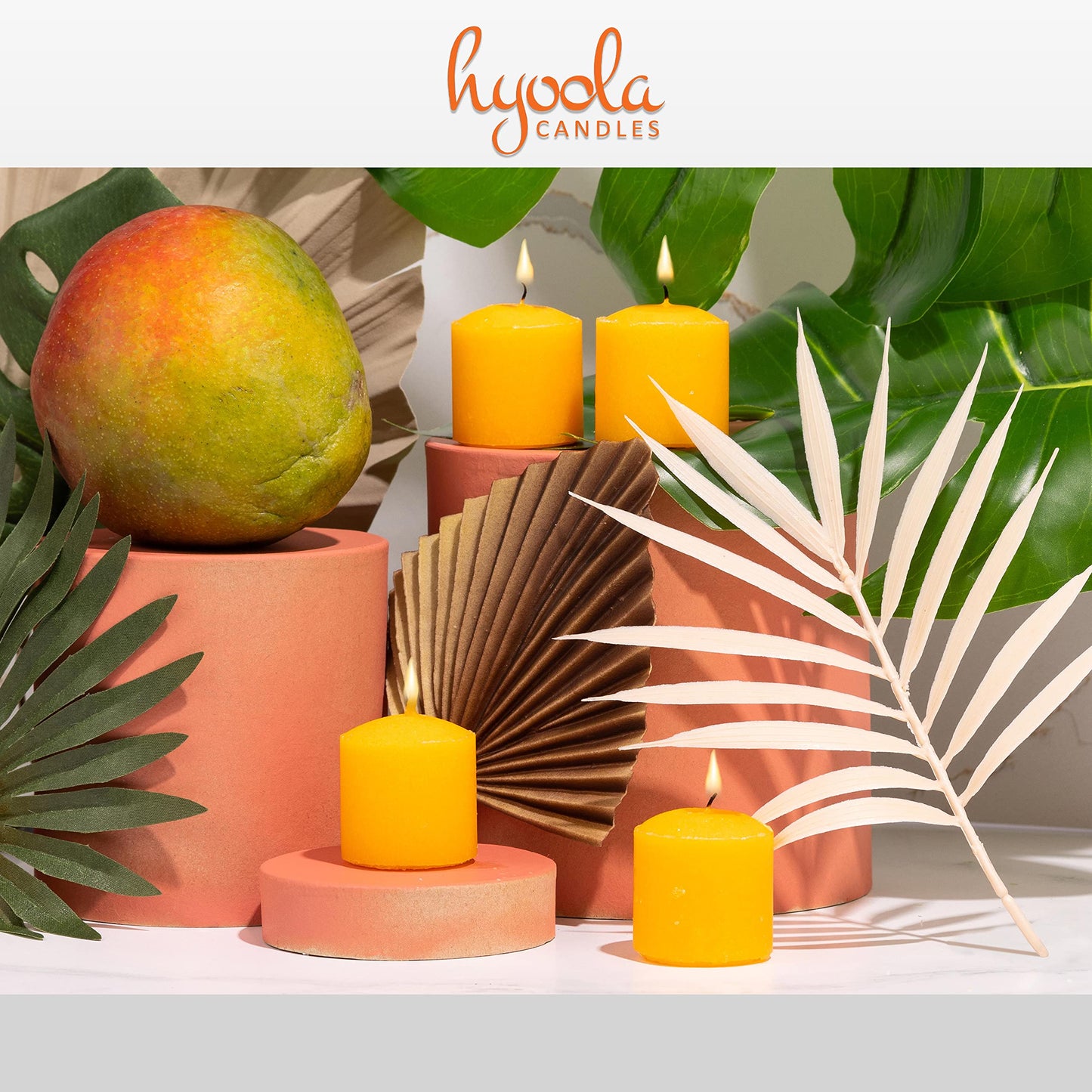 HYOOLA Scented Votive Candles - Tropical Mango Votive Candles -12 Hour Burn Time - 9 Pack - European Made
