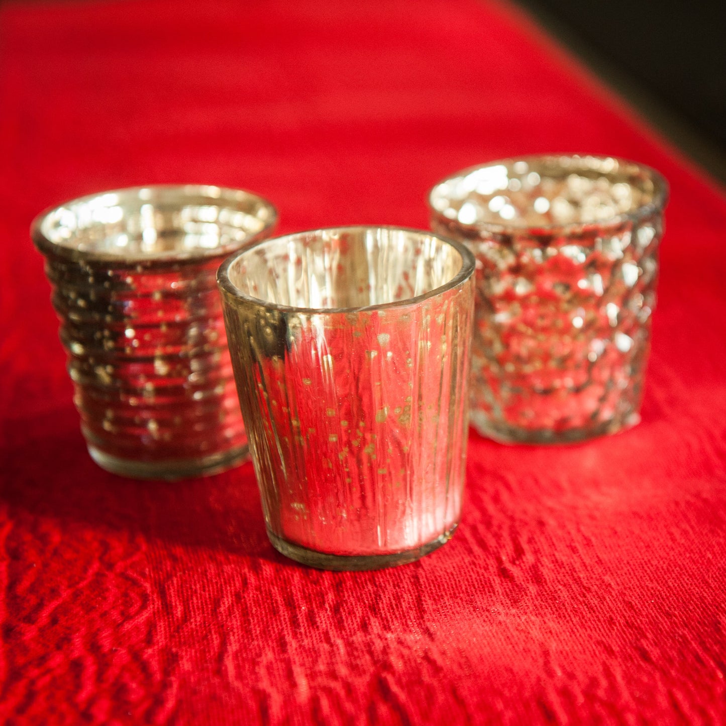 Insideretail Mercury Glass Tea Light Holders, Vertical-with Distressed Orange Foil, 7cm, Set of 48, 48 Count
