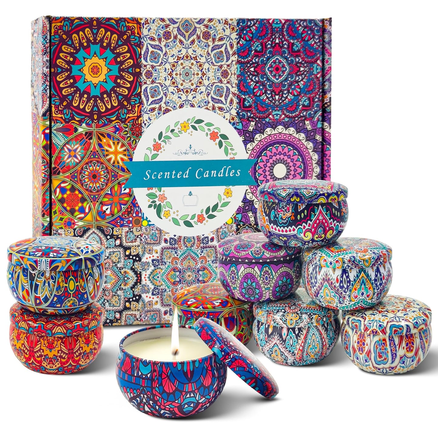 Scented Candle Gift Set,9-Pack Aromatherapy Soy Candles,No Toxic Mini Tealights with Floral Scents for Stress Relief & Relaxation,Thanksgiving Hostess Gift for Women,Birthday & Mother's Day Present