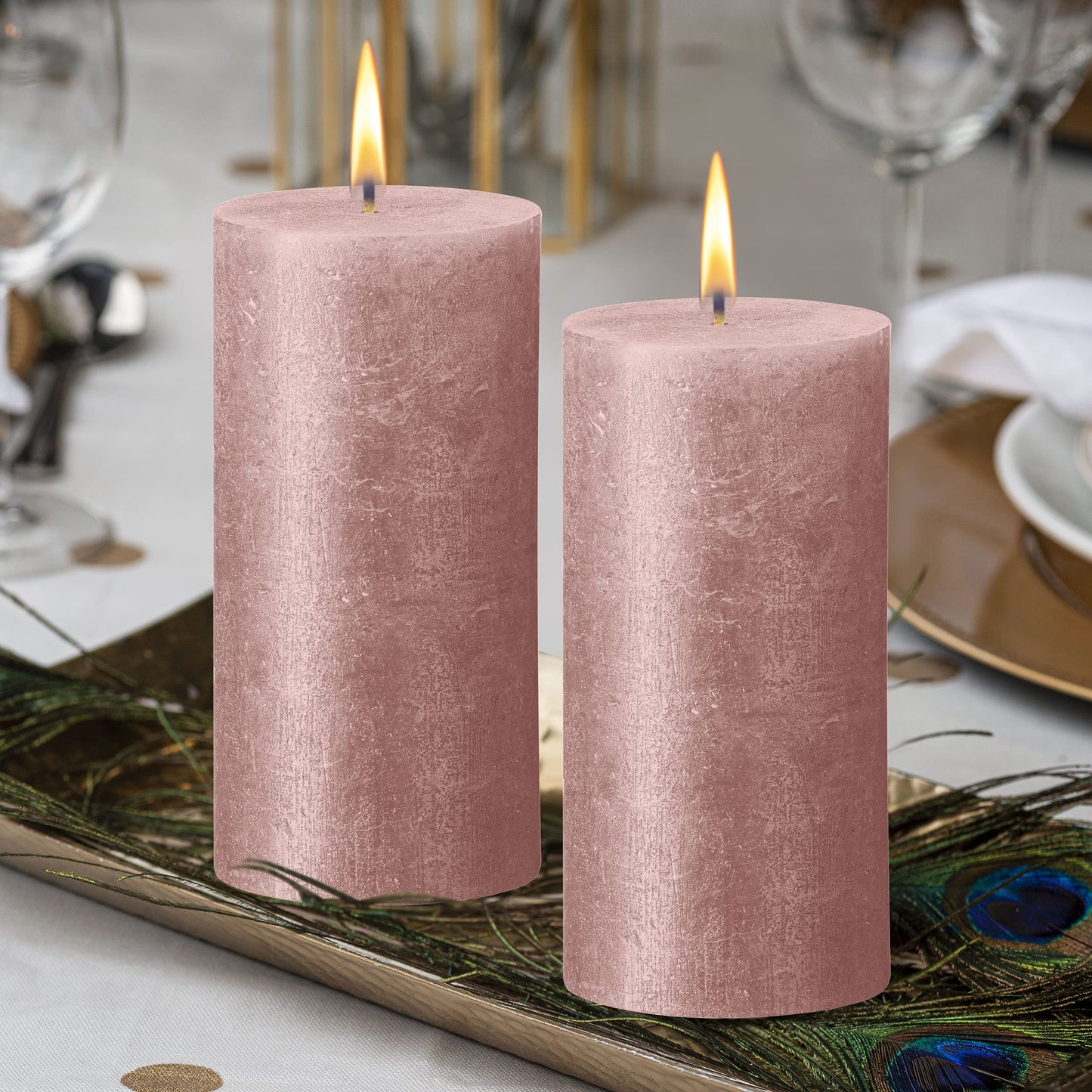 BOLSIUS Pink Shimmer Metallic Pillar Candles 4 Pack - 2.75 X 7.5 Inches - Premium European Quality - Includes Natural Plant-Based Wax - Unscented Dripless Smokeless 85 Hour Party & Wedding Candles