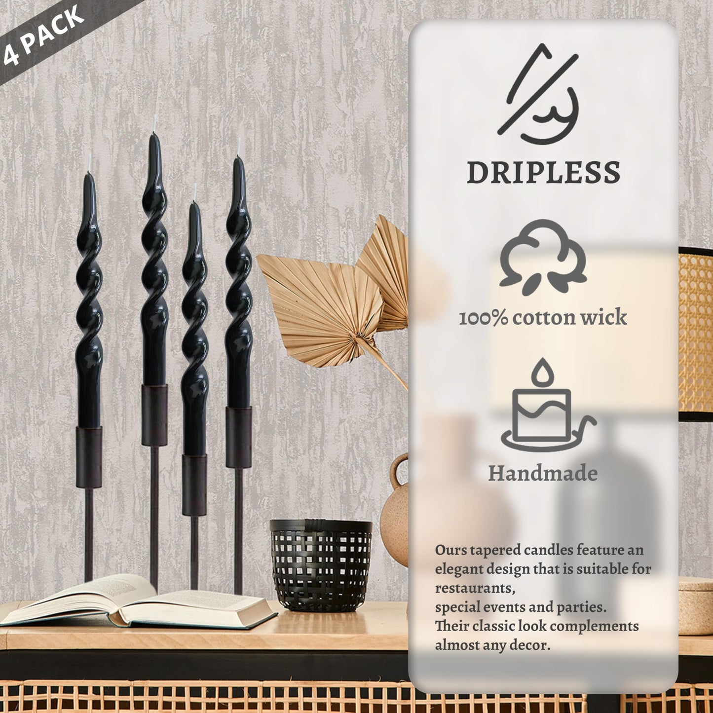 Sea Salt Scented Taper Candles Handmade Blue Long Lasting Smokeless Aromatherapy Candles 10 Inch Elegant Tall Taper Candlesticks for Home Decor Wedding