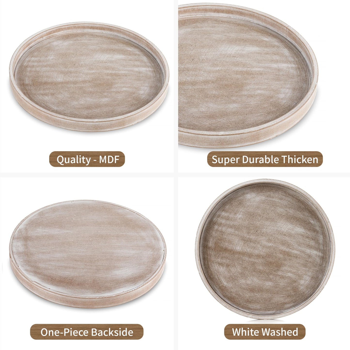 Hanobe Candle Plate Holder Tray: Whitewash Round Wood Candle Plate Decorative Centerpiece Small Tealight Pillar Trays for Living Room Dining Coffee Table Home Decor