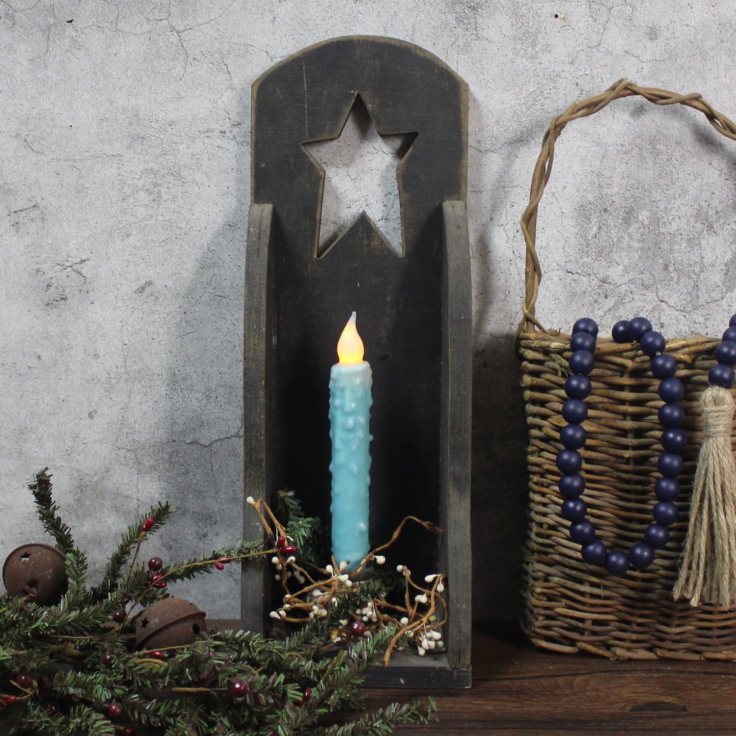 CVHOMEDECO. Real Wax Hand Dipped Battery Operated LED Timer Taper Candles Rustic Primitive Flameless Lights Decor, 6-3/4 Inch, Teal, 3 PCS in a Package