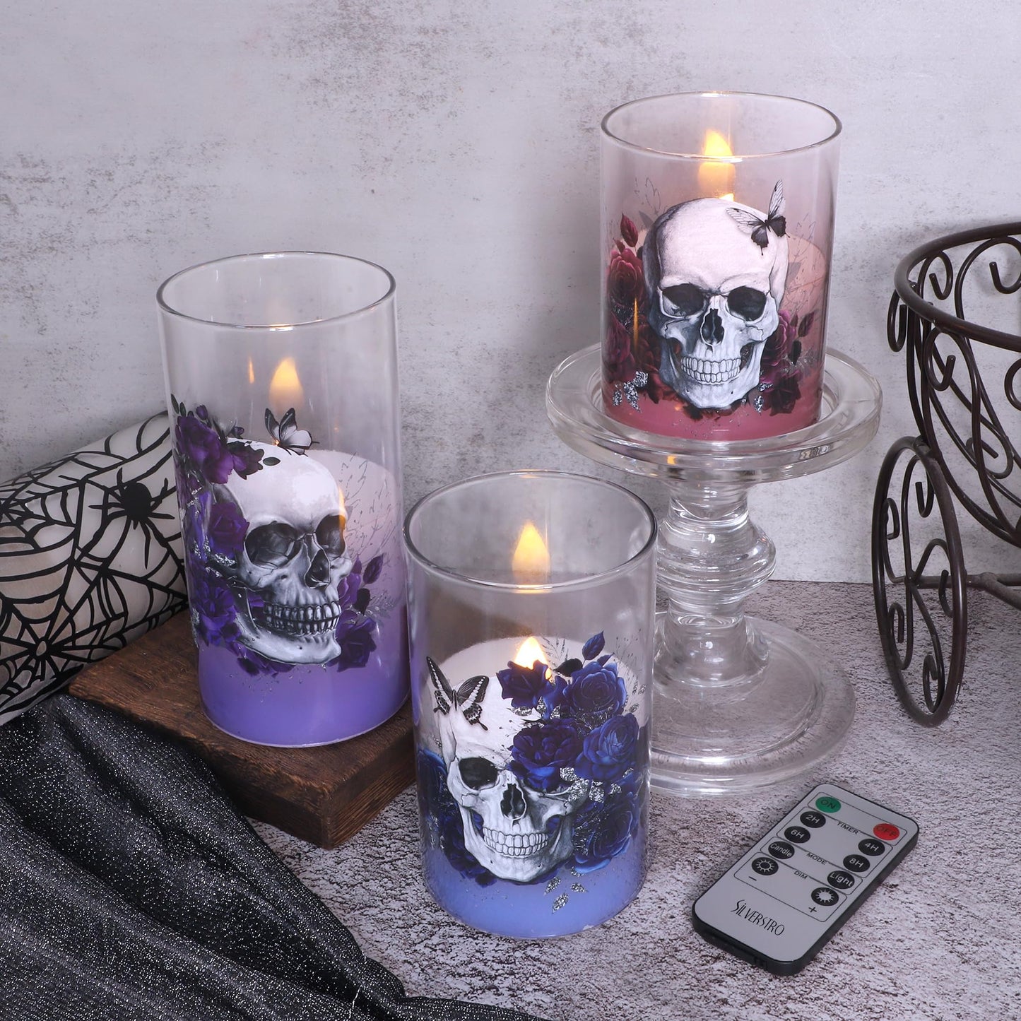 Silverstro Fall Decor LED Taper Candles with Remote Control & Timer Function, Embossed Autumn Maple Leaf Design Flameless Taper Candles for Home Party Autumn Decorations, Set of 2