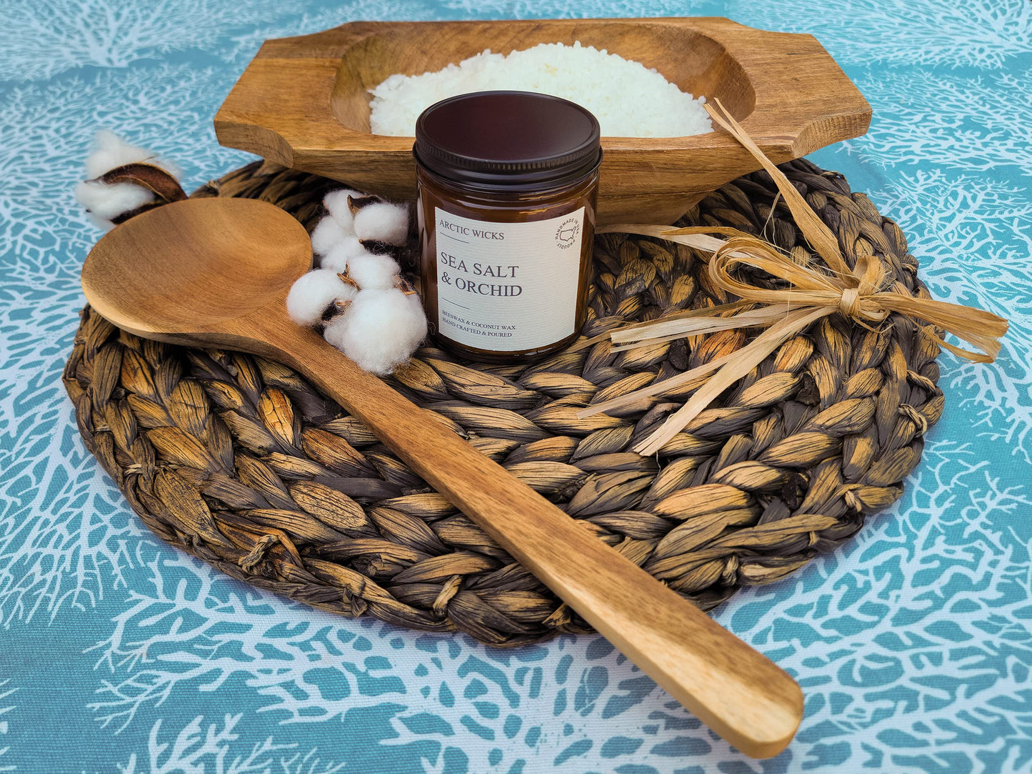 Arctic Wicks Scented Coconut Beeswax Candles | Coconut Beeswax Non Toxic Candle 9oz Amber | Farmhouse Candles Non-Toxic Clean Burn 100% USDA Certified Biobased (Sea Salt & Orchid)