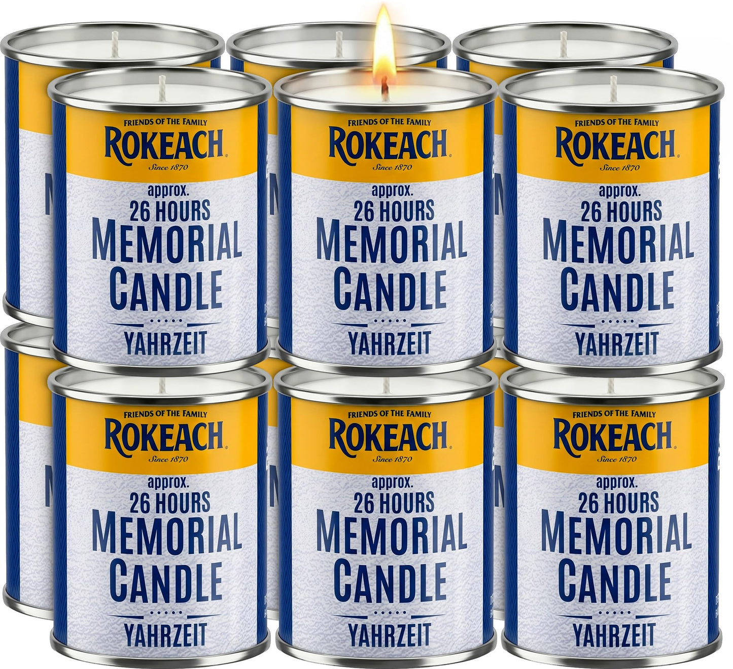 Rokeach 24 Hour Candles, Yahrzeit Memorial Candle, Tin (12 Pack) | Yom Kippur | Emergency, Perfect for Blackouts, Storms & Hurricanes