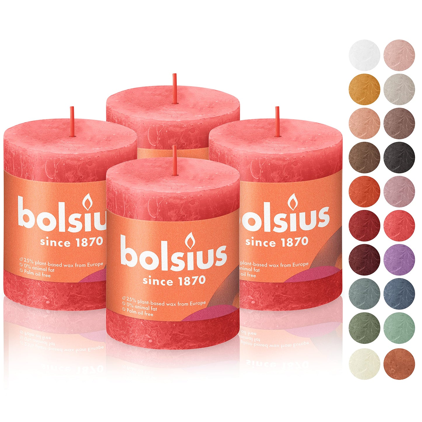BOLSIUS 4 Pack Blossom Pink Rustic Pillar Candles - 2.75 X 3.25 Inches - Premium European Quality - Includes Natural Plant-Based Wax - Unscented Dripless Smokeless 35 Hour Party Décor Candles