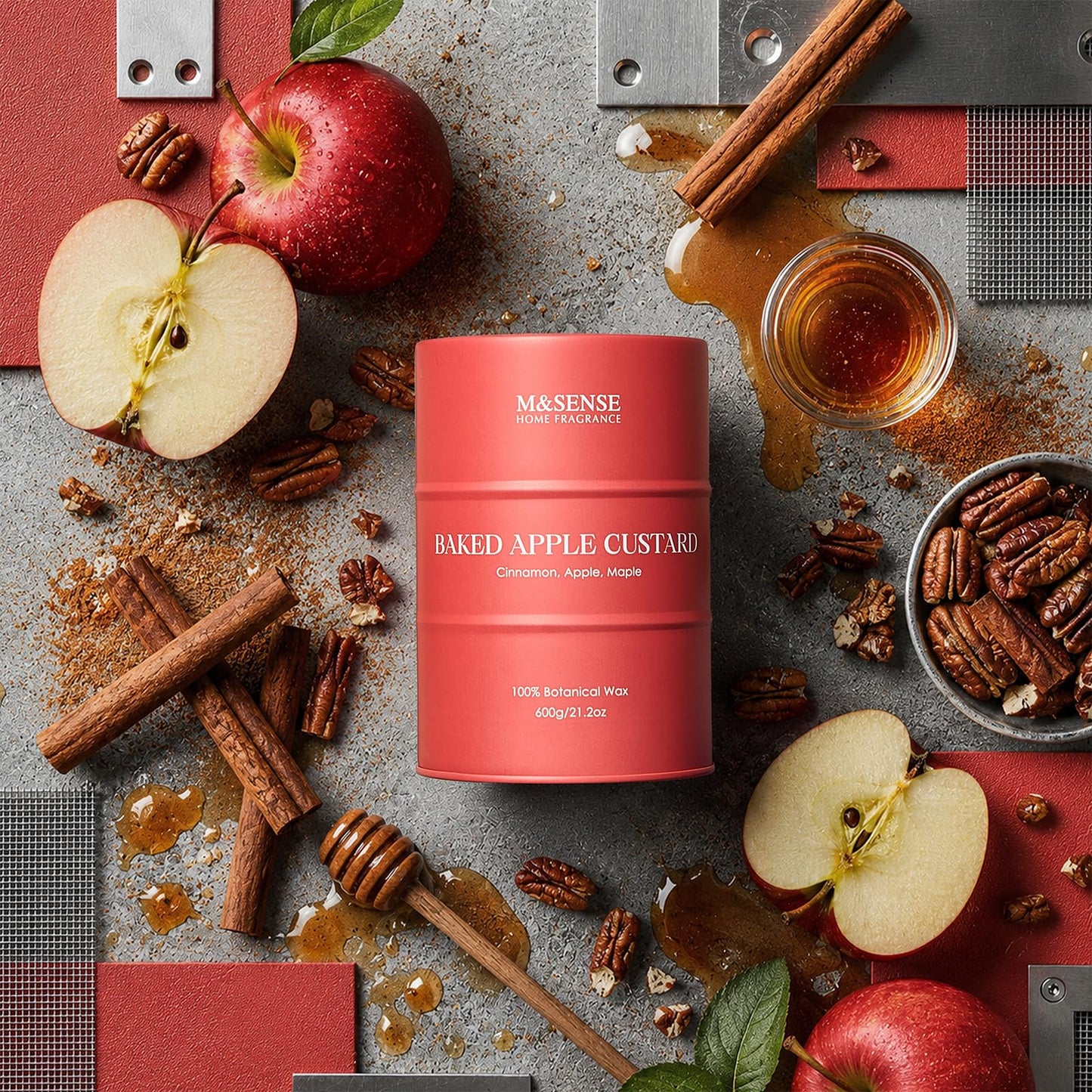 M&SENSE Baked Apple Scented Candles Large, Natural Soy Candles 21.2oz 120 Hour Slow Burning,Christmas Candle Candle for Stress Relief Meditation Relaxing,Aromatherapy Christmas Decor