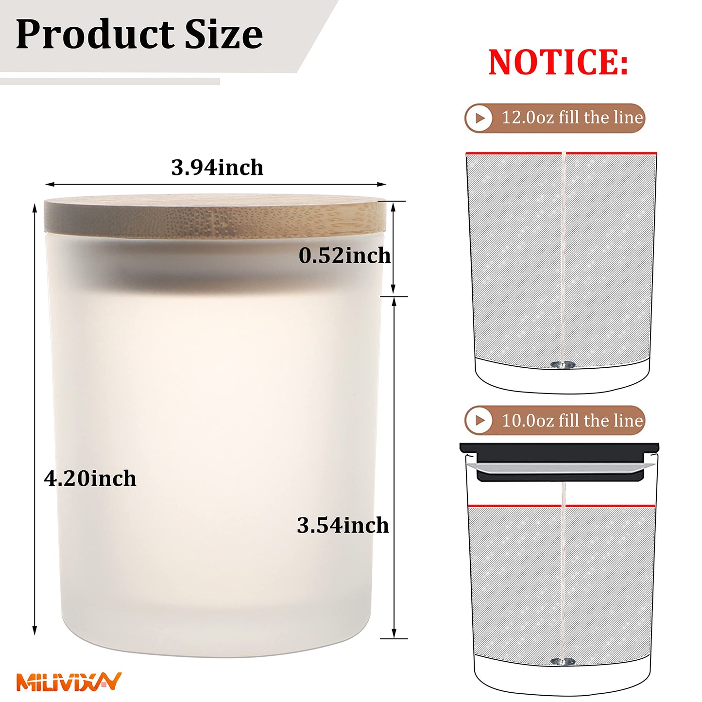 MILIVIXAY 12Pack 12 OZ Frosted White Thick Glass Candle Jars with Lids - Bulk Empty Candle Jar for Making Candles - Spice, Powder Containers.