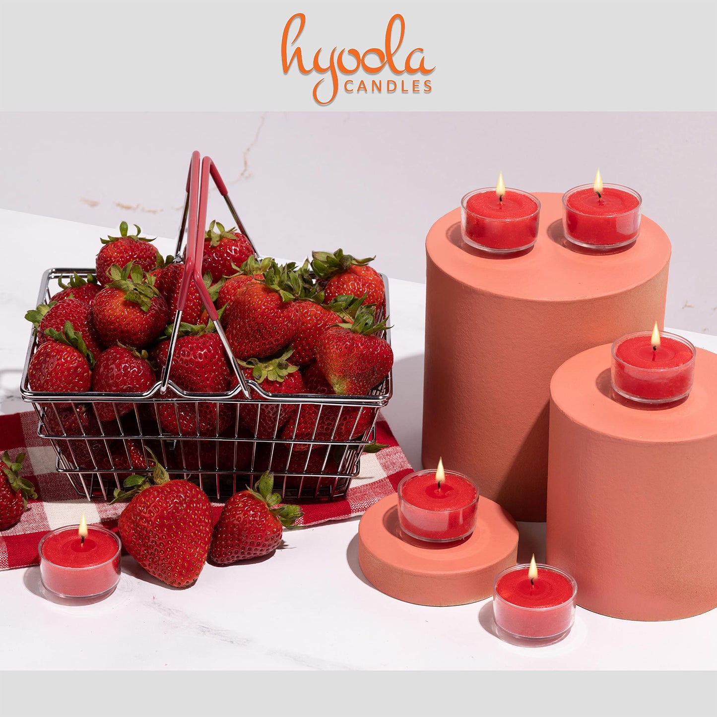 HYOOLA Scented Tealight Candles - Clear Cup - Strawberry Tealight Candles Scented - 6 Hour Burn Time - 15 Pack - European Made