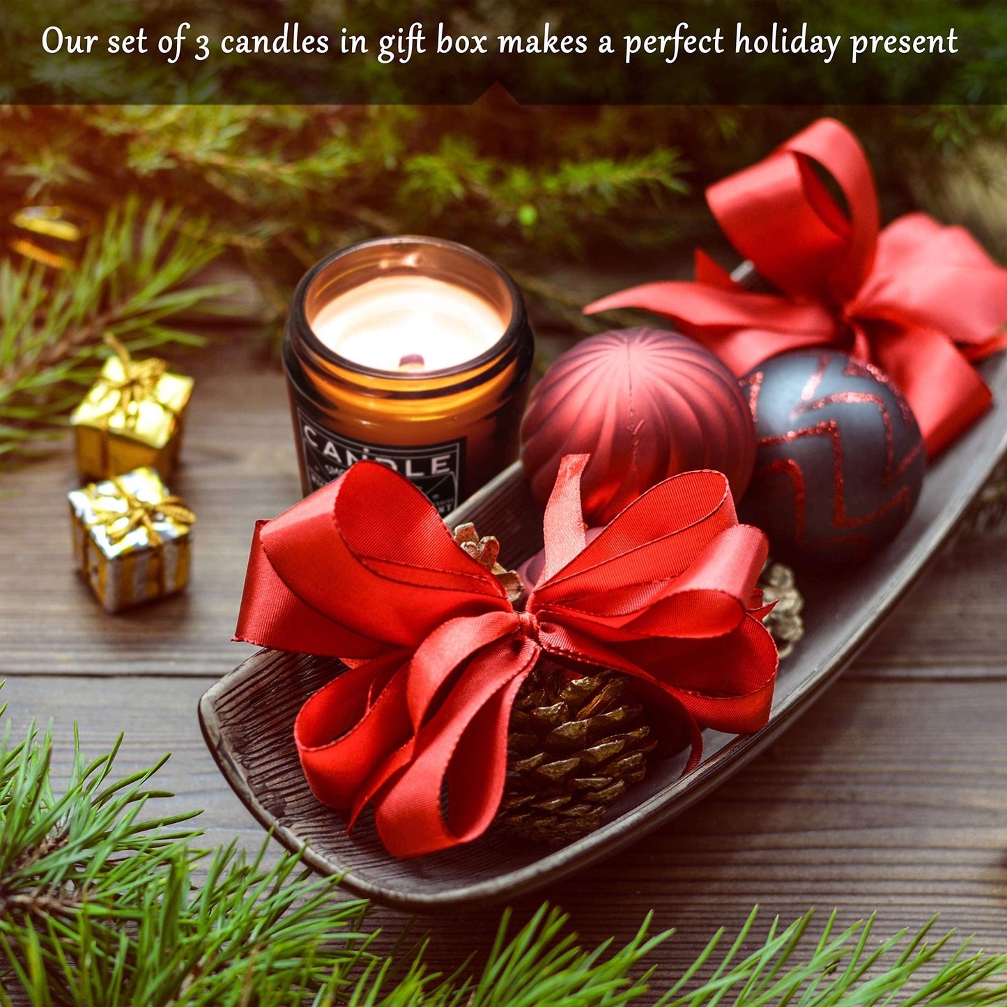 Scented Candle Gift Set of 3, 4oz Candles, Crackling Wood Wick Candled for Home, 3 Scents Cuban Cigar, Spanish Leather, Crackling Hearth, Mens Candle Bachelor Pad Decor Man Cave Decor
