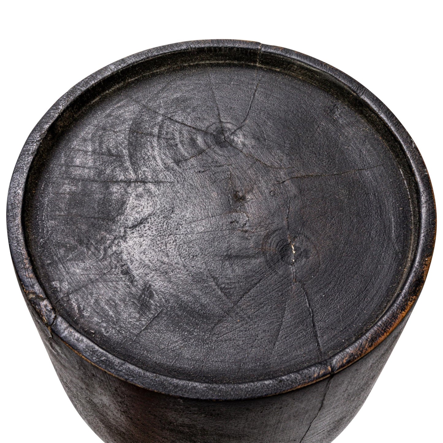 Bloomingville Round Hand-Carved Mango Wood Ribbed Candle Holder, Black (Holds 4 inches Pillar)