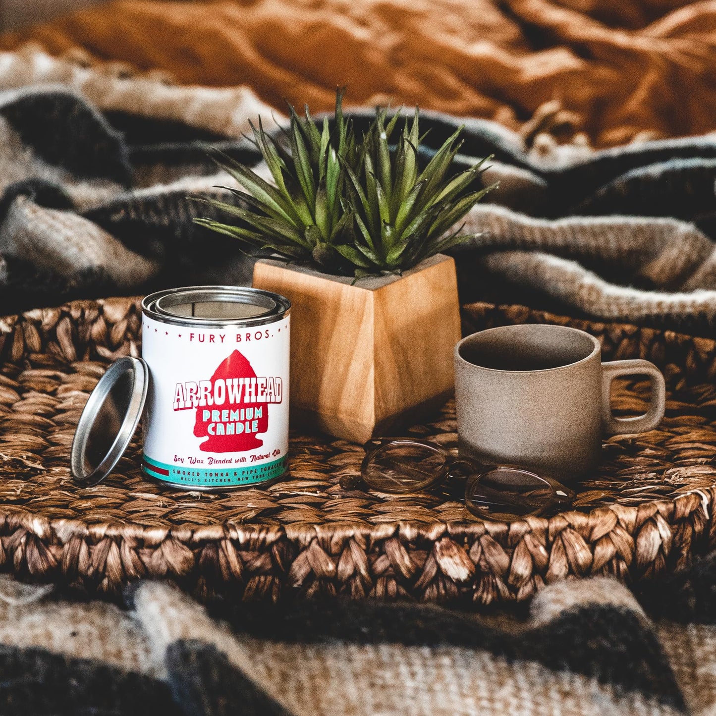 Long-Burning, One-Pint Premium Candles for Men | Vintage Inspired Oil Can Design | Arrowhead - Smoked Tonka & Pipe Tobacco | Soy Wax, Vegan Friendly, Made in The USA | Fury Bros. | Classically Cool
