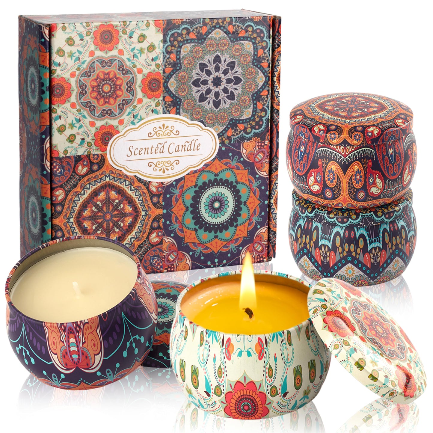Auralome Scented Candles Gift Set - Women Candle Natural Soy Wax Aromatherapy Candle Stress Relief Small Gifts 120H Burning Candles 4 Pack 4.4 Oz for Home Christmas Birthday Mum Teacher Mothers Day