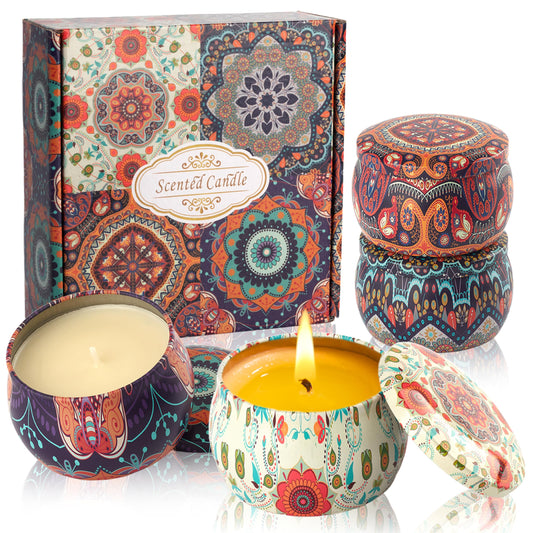 Auralome Scented Candles Gift Set - Women Candle Natural Soy Wax Aromatherapy Candle Stress Relief Small Gifts 120H Burning Candles 4 Pack 4.4 Oz for Home Christmas Birthday Mum Teacher Mothers Day