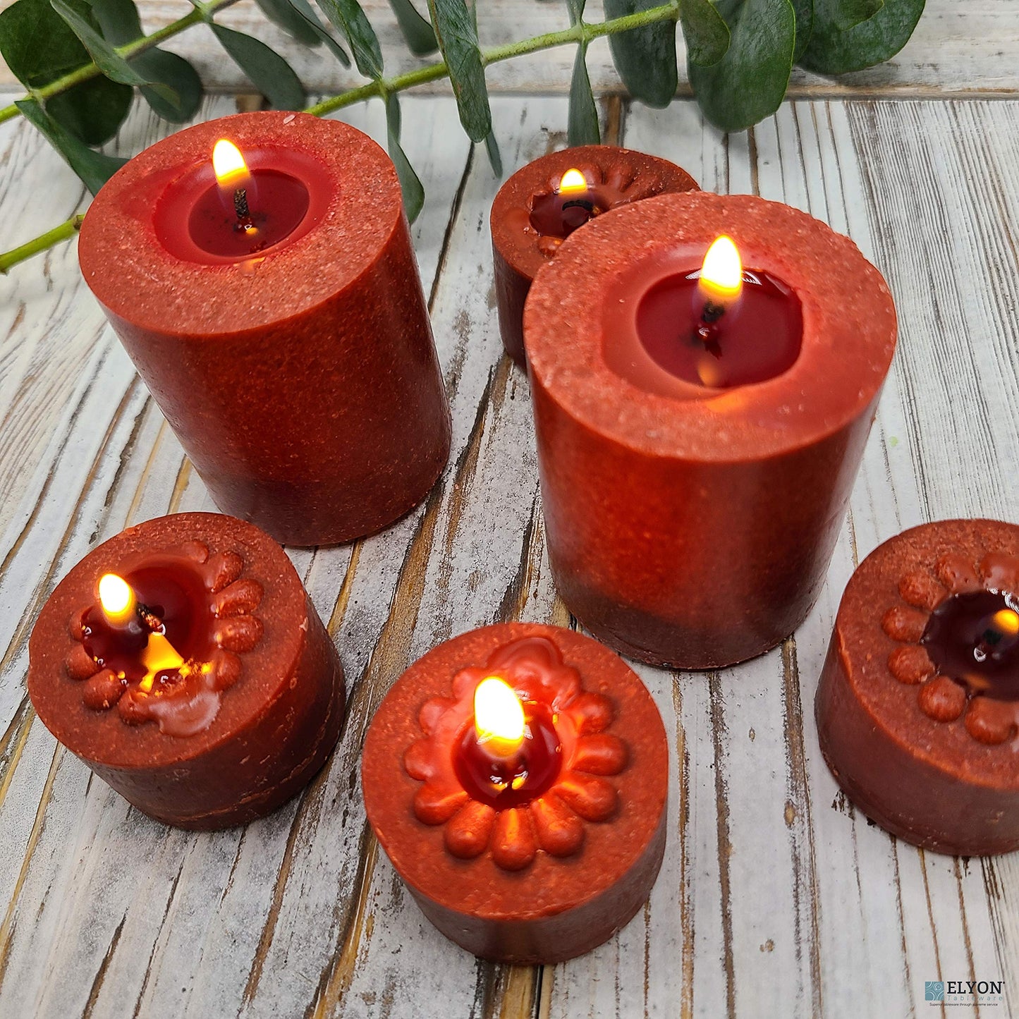 18 Red Colored Unscented Wax Votive Candles in Glass Holder, 24 Hours Burn Time
