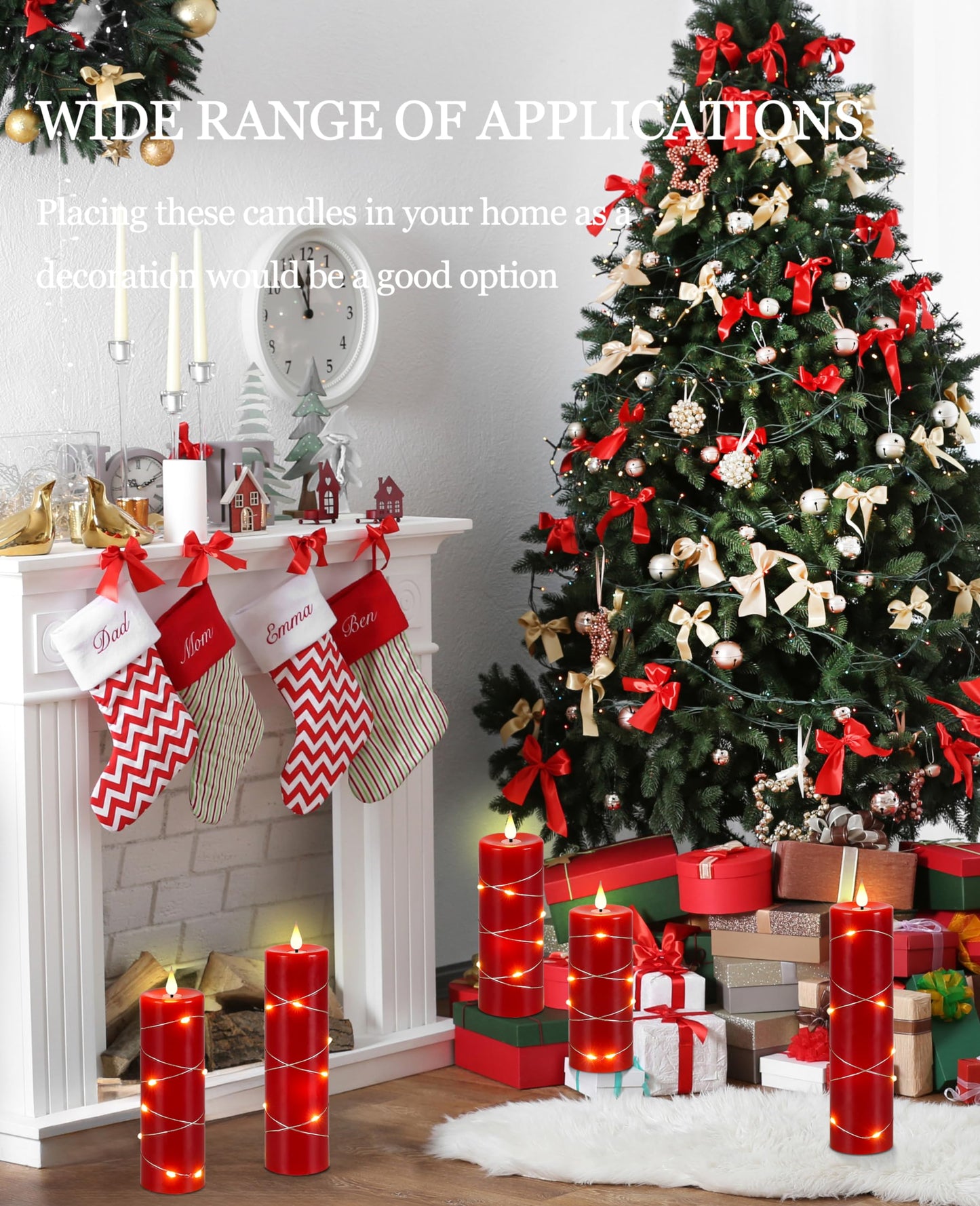 Kiexung Red Flameless Candle Fairy String Light, Water Drop Flame, Advanced LED Flame Simulation with Remote and Timed Candles, 5-Cell Battery Powered，Christmas Candle