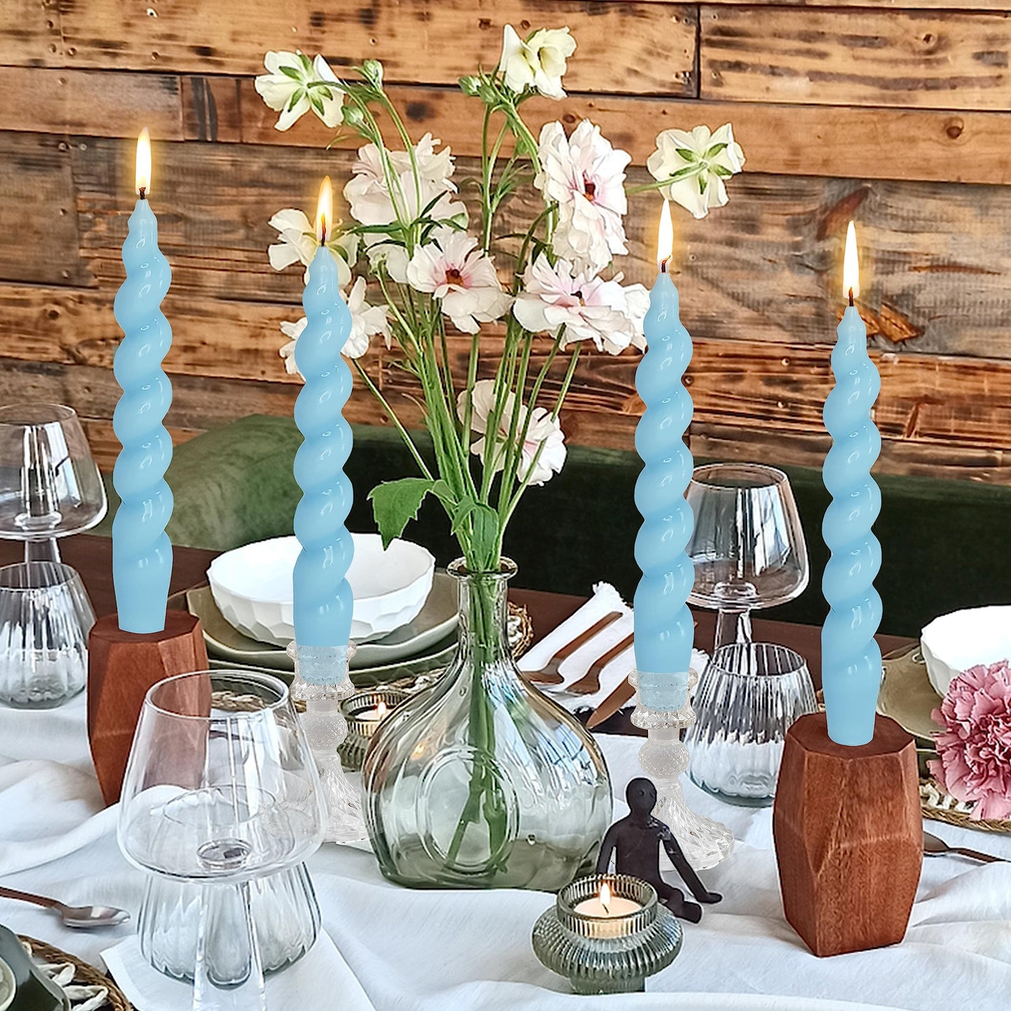 Spiral Taper Candlesticks Blue Candles Stick Twisted Candles H 7.5inch Wax Unscented Dinner Candle Dripless for Home Decor, Relaxation & All Occasions(Blue)