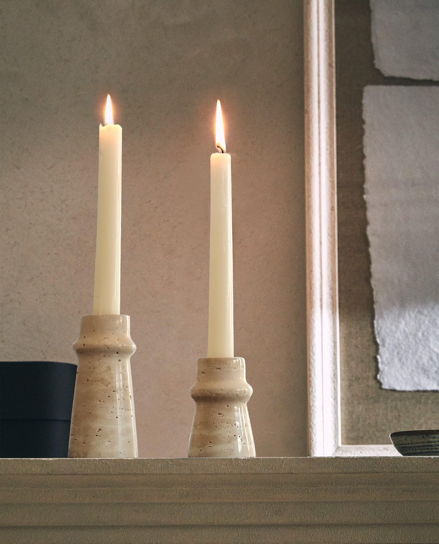 Vixdonos Natural Stone Candle Holder Set of 2 Taper Candle Candlestick Mantle Candle Stand for Home Decor,Wedding,Party and Table Centerpieces(White)