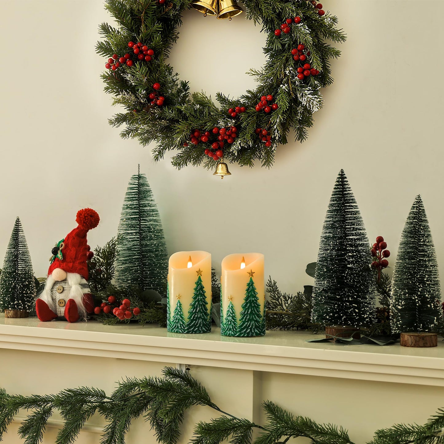 SEHNSY Christmas Tree Flameless Candles with Remote and Timer, Real Wax LED Pillar Candle with Flickering Flame, Embossed Design, Battery Operated Candles Xams Holiday Home Décor