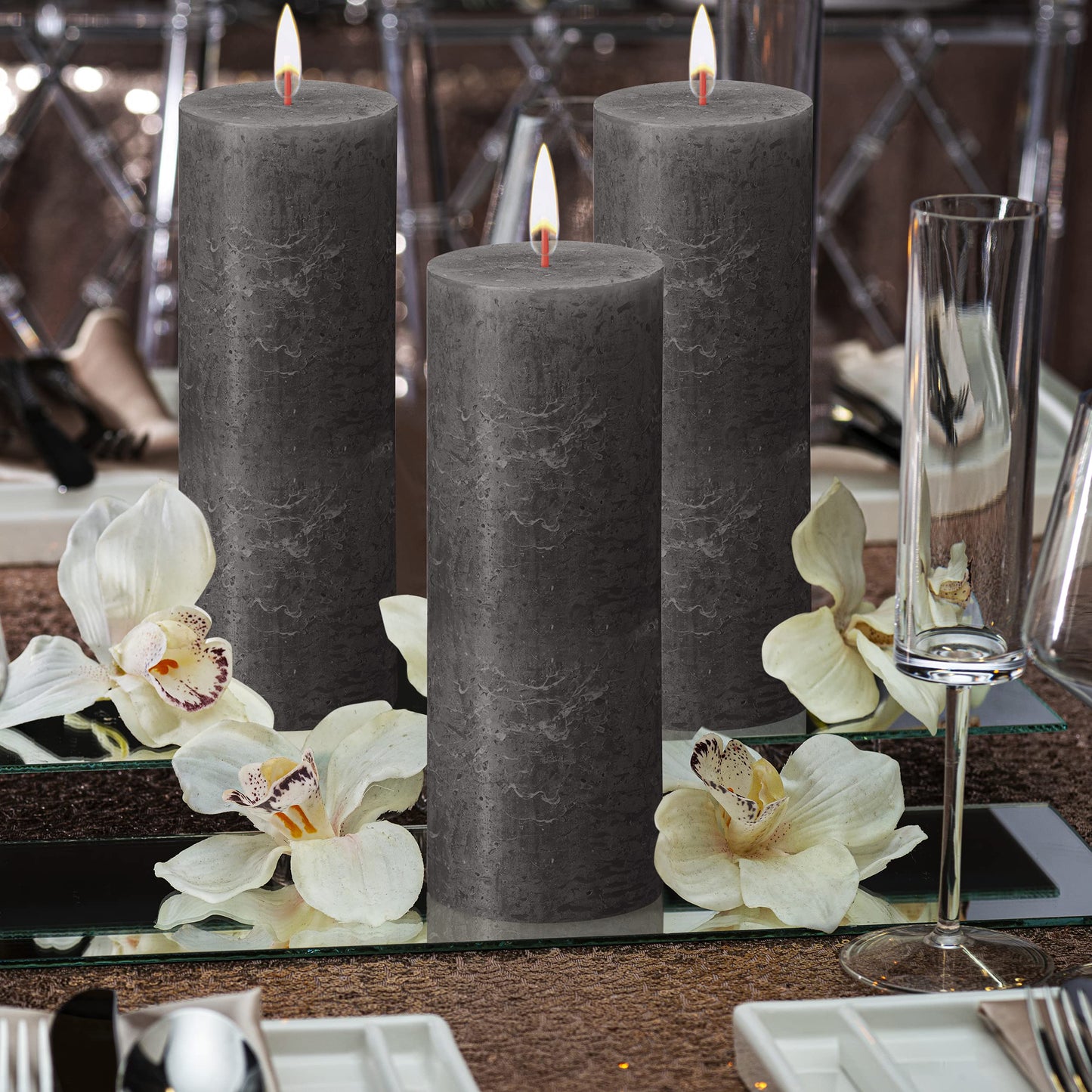 BOLSIUS 6 Pack Black (Stormy Gray) Rustic Pillar Candles - 2.75 X 7.5 Inches - Premium European Quality - Includes Natural Plant-Based Wax - Unscented Dripless Smokeless 85 Hour Home Decor Candles