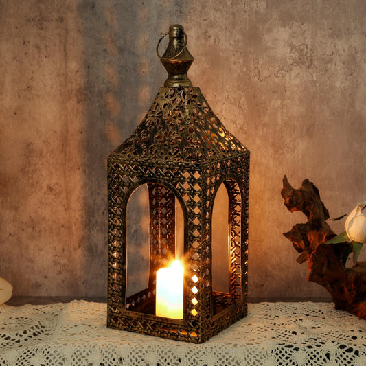 Moroccan Lantern Lamp Decorative Candle Holders for Ramadan Decorations, Hanging, Outdoor Patio or Porch, Indoor Home Decor (Bronze 13.2inch)
