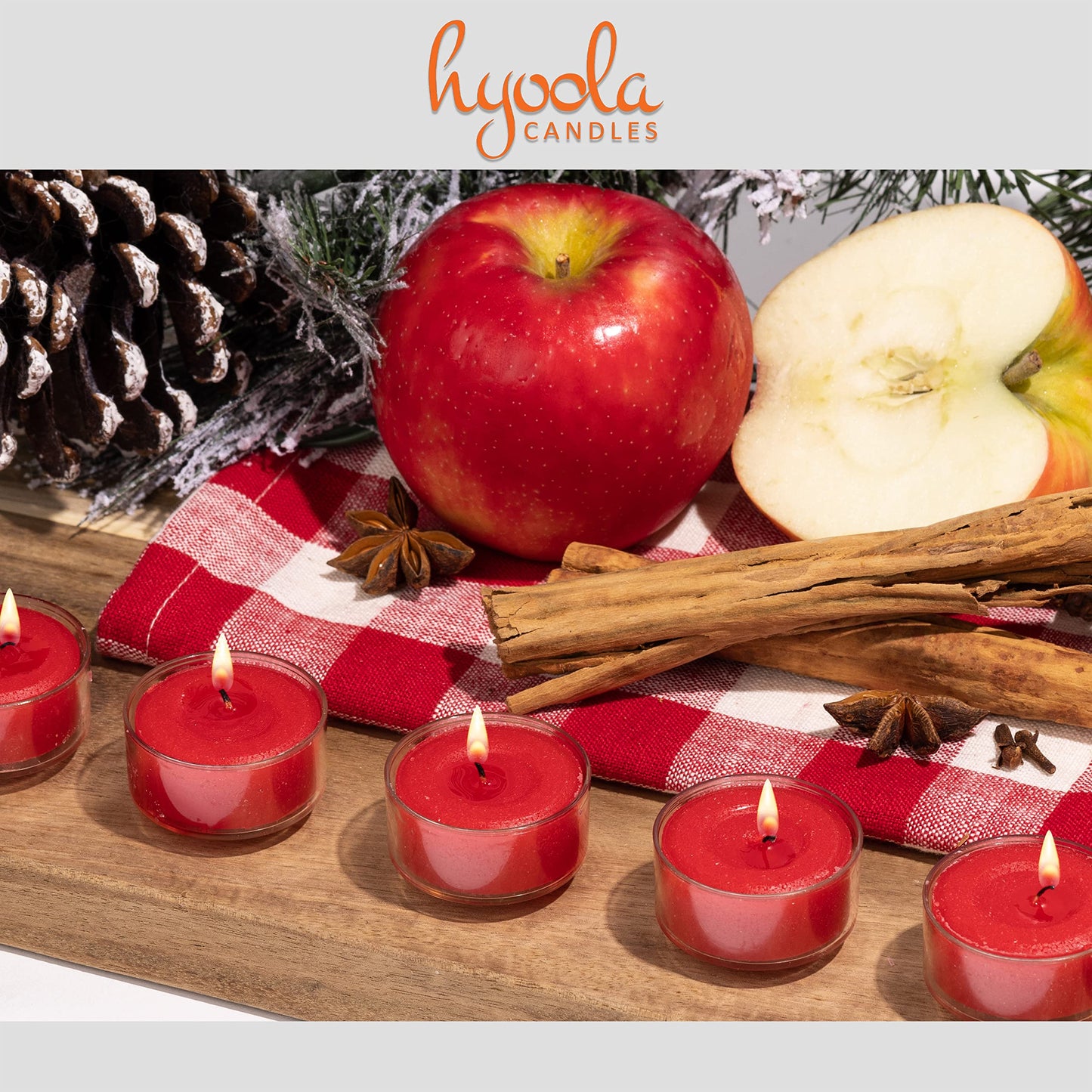 HYOOLA Scented Tealight Candles - Clear Cup - Apple Cinnamon Tealight Candles Scented - 6 Hour Burn Time - 15 Pack - European Made