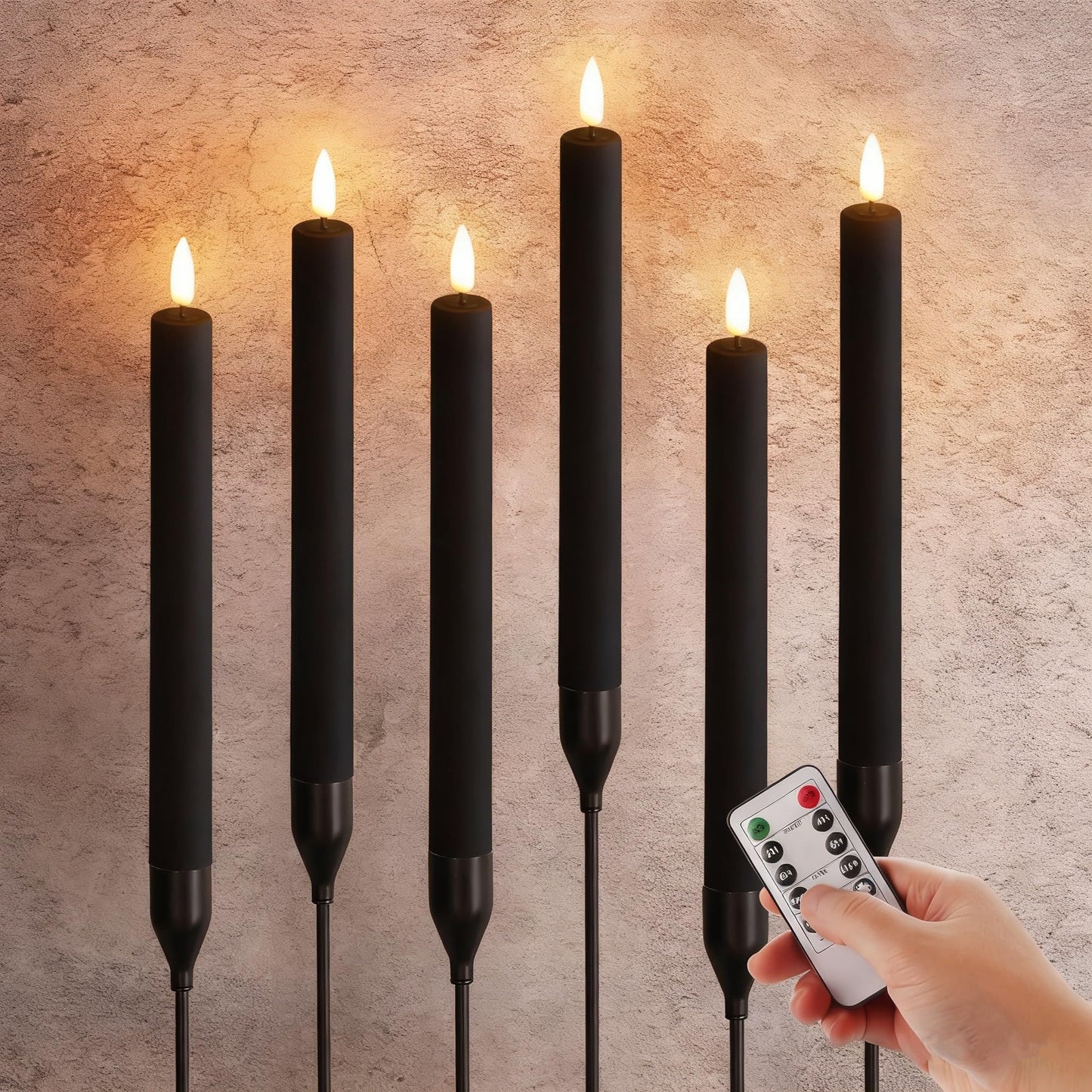 Girimax Black Flameless Taper Candles with Remote, Flickering Realistic LED Candlesticks Battery Operated Set of 6