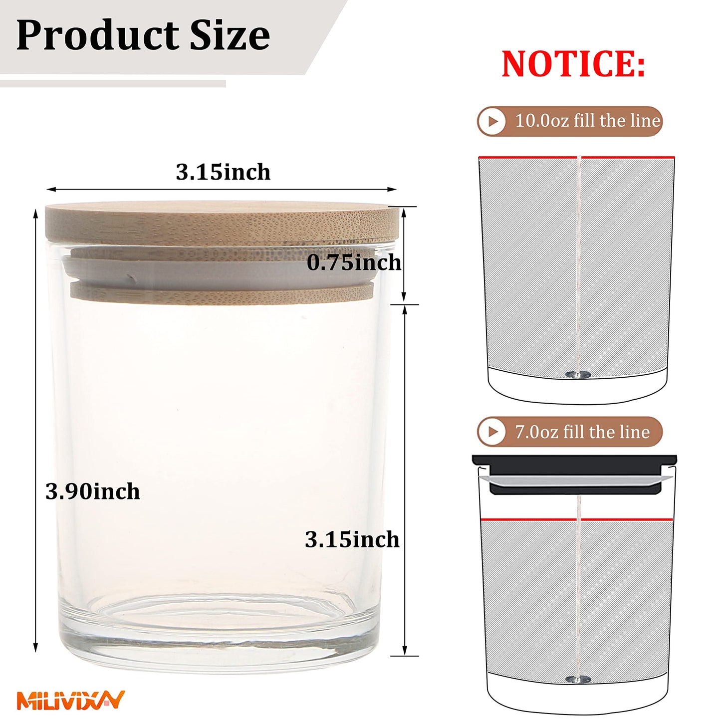 MILIVIXAY 12 Pack 10 OZ Clear Thick Glass Candle Jars with Lids - Bulk Empty Candle Jar for Making Candles - Spice, Powder Containers.