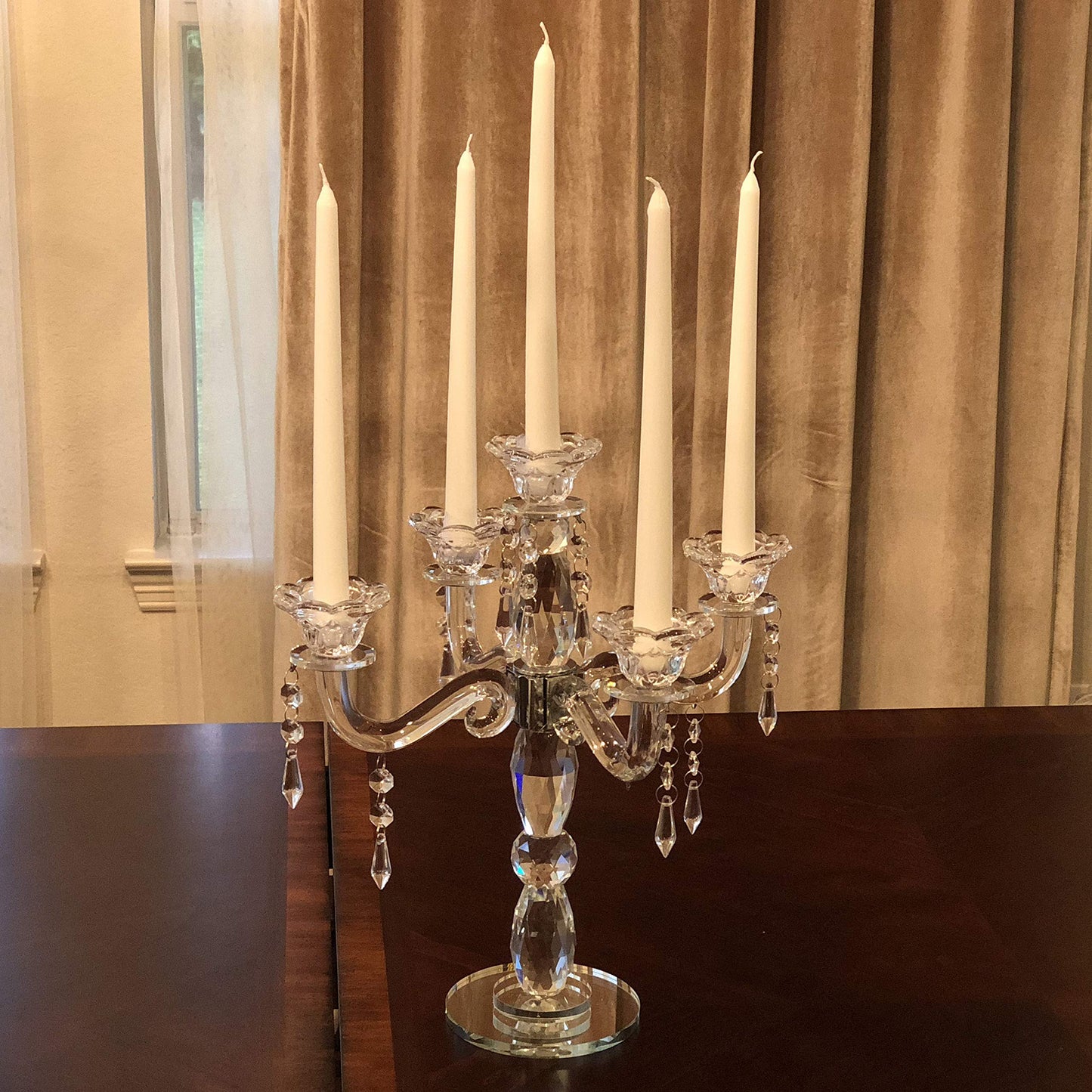 Allgala Crystal Candle Holder 5-Arm Taper Candlestick Crystal Candelabra - Centerpiece for Home Wedding Event and Party Festival