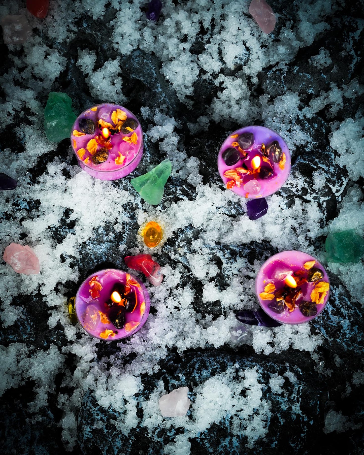 Tealight Soy Candles with Crystals and Herbs, Handmade Energy, Healing Crystal Soy Candles, Aromatherapy Candles. (Purple)