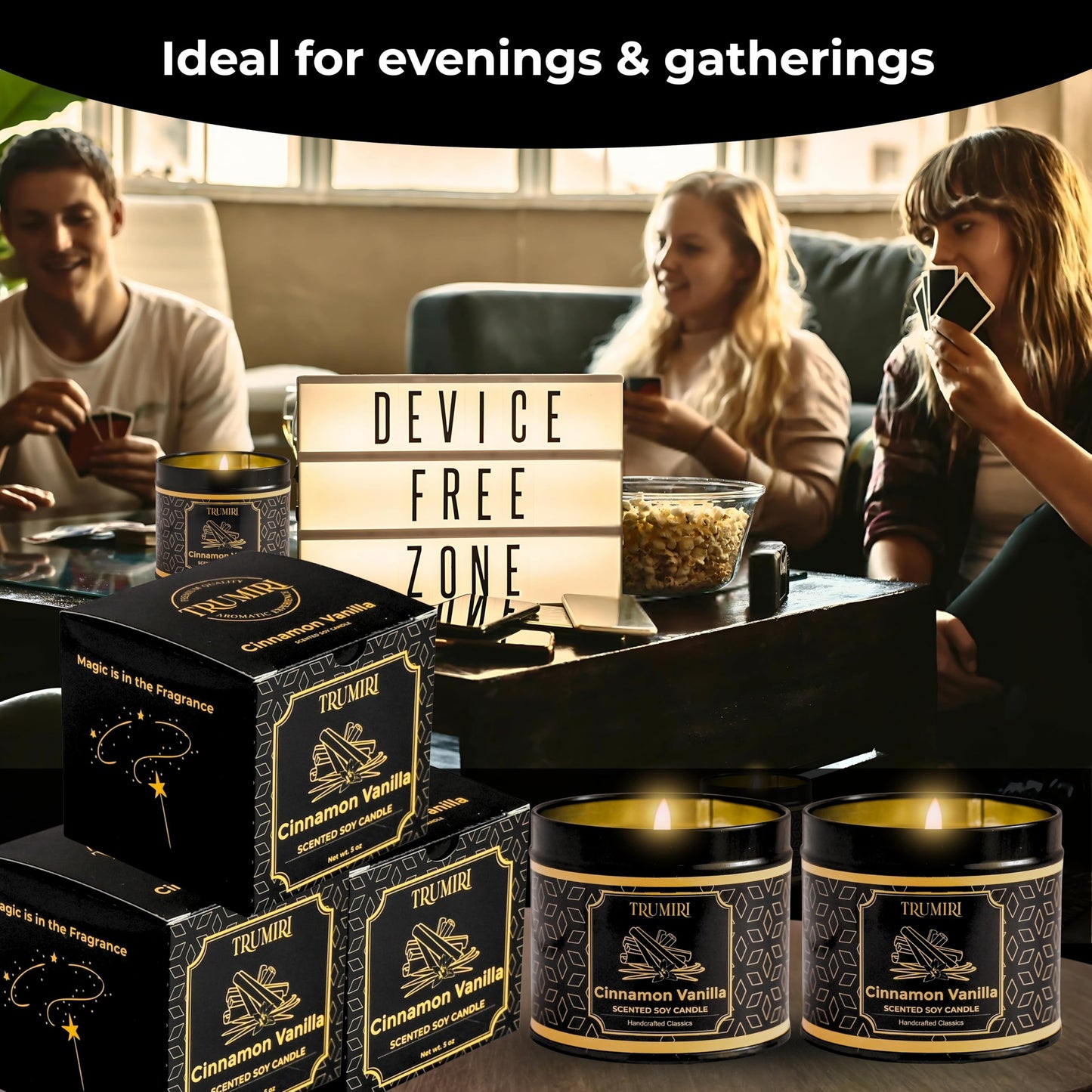 Vanilla Candle with Cinnamon Strong Scented Soy Candel Clean Non Toxic Velas Aromáticas for Women Gift for Fall Christmas Holidays Pack of 3 5Oz Decorative Tin Jars with Lids