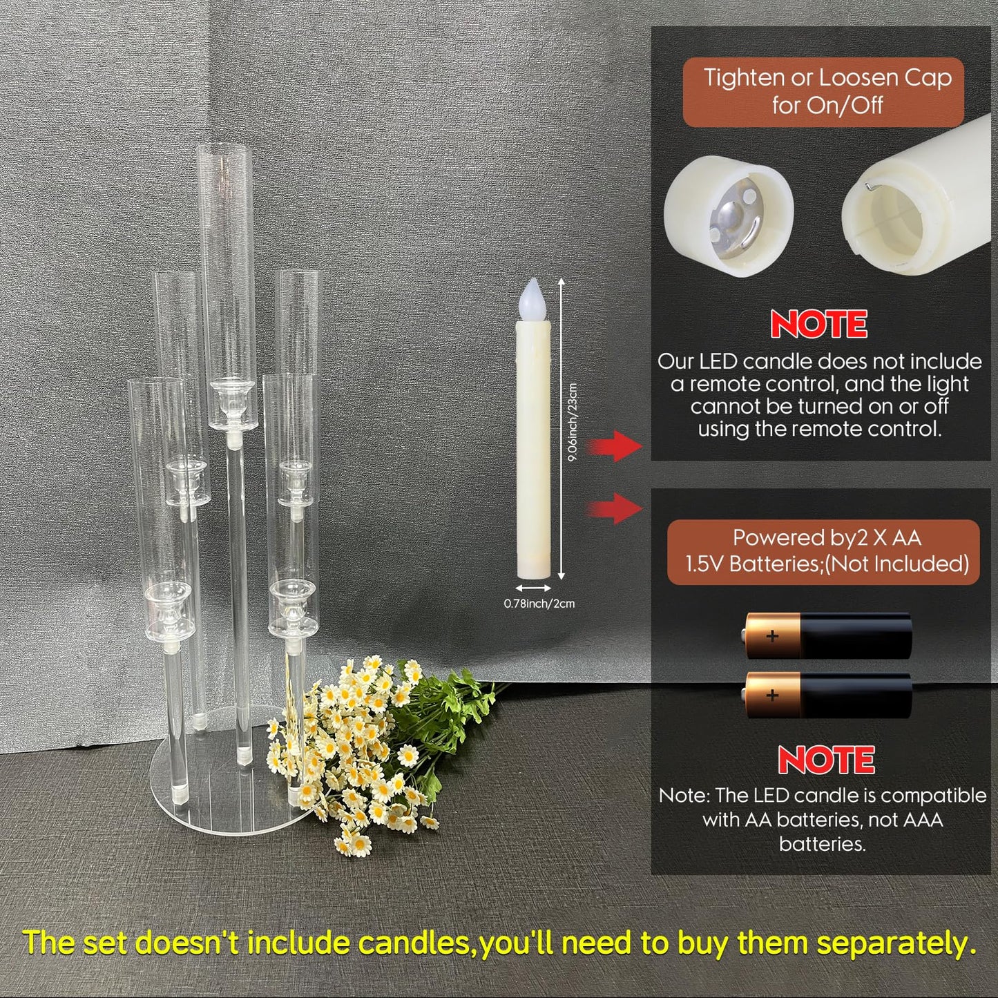 2Pcs 26.8'' Acrylic Candelabra Centerpieces for Wedding Table Decorations,Clear 5 Arms Candlesticks Holder with Acrylic Shade for Candlelight Dinner Party Fireplace Gift with LED Candle