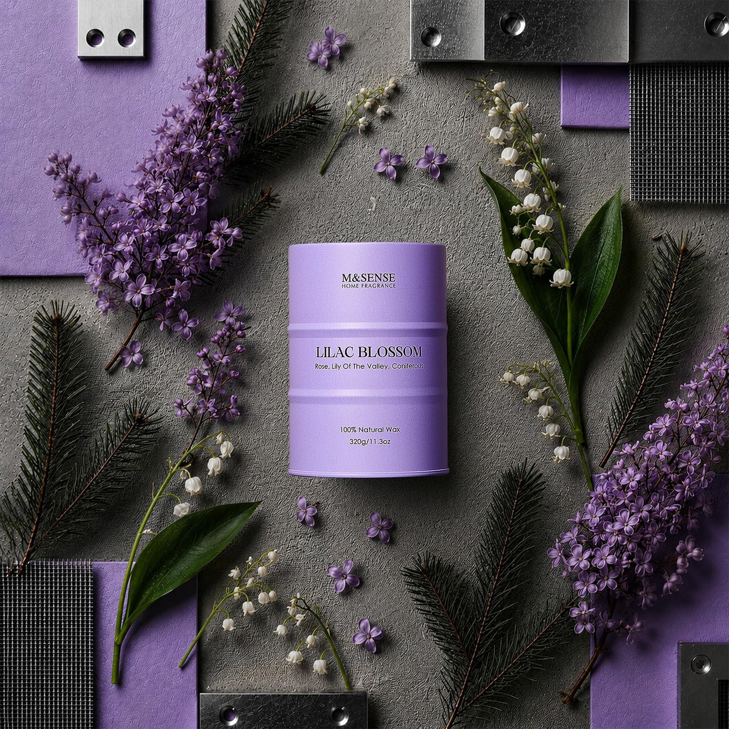 M&SENSE Lilac Blossom Soy Candles for Home Scented, 11.3oz 70 Hour Long Burning Aromatherapy Candle for Stress Relief Meditation Yoga Relaxing SPA, Housewarming Gifts for Women