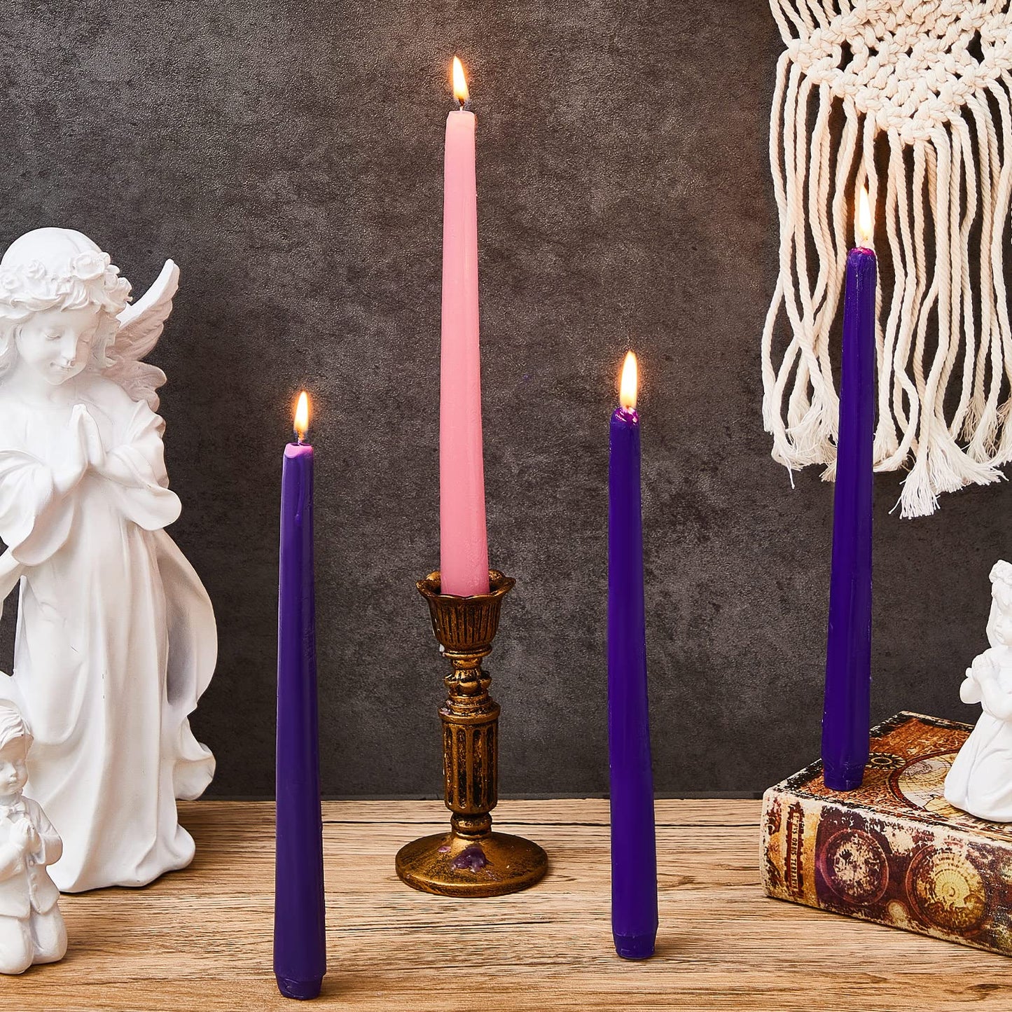 Patelai 20 Pcs Christmas Advent Candle Set Taper Candles 10 Inch Purple and Pink Christmas Candles Candlesticks for Wedding Advent Home Church Holiday Decoration Party Celebrations